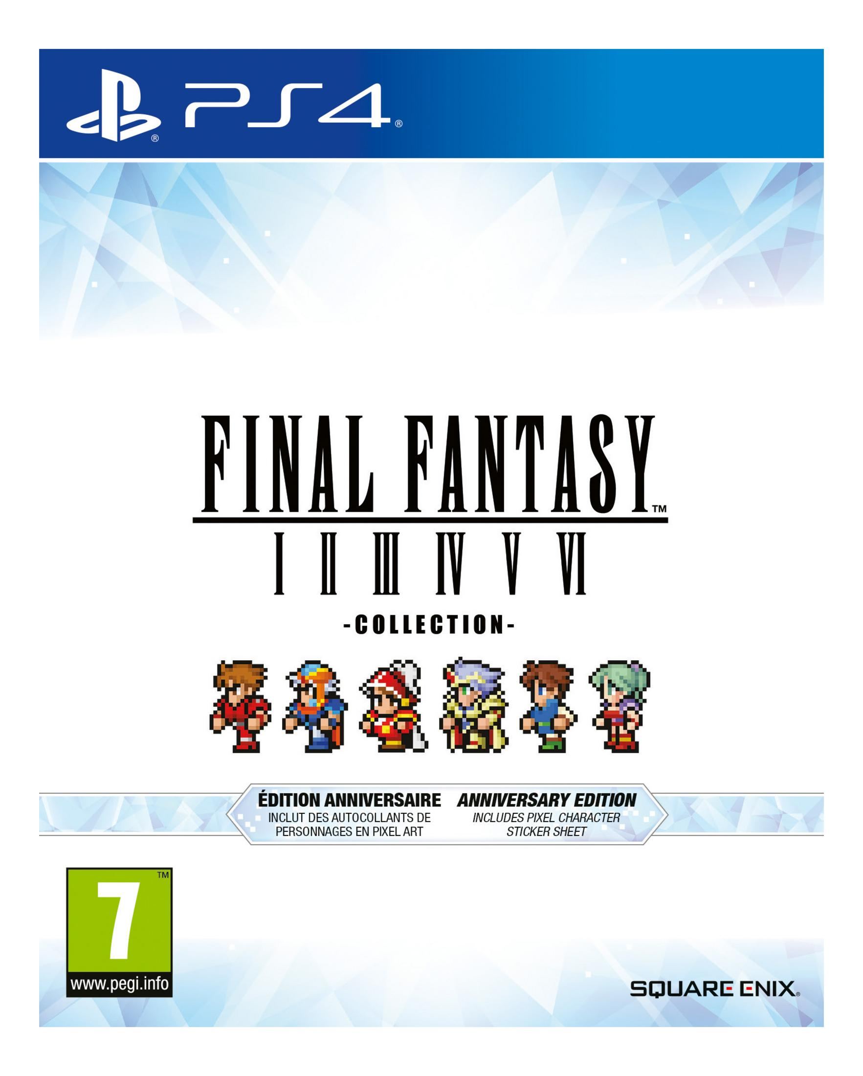 Custodia PS4 Final Fantasy Collection con personaggi pixel art e logo PEGI 7.