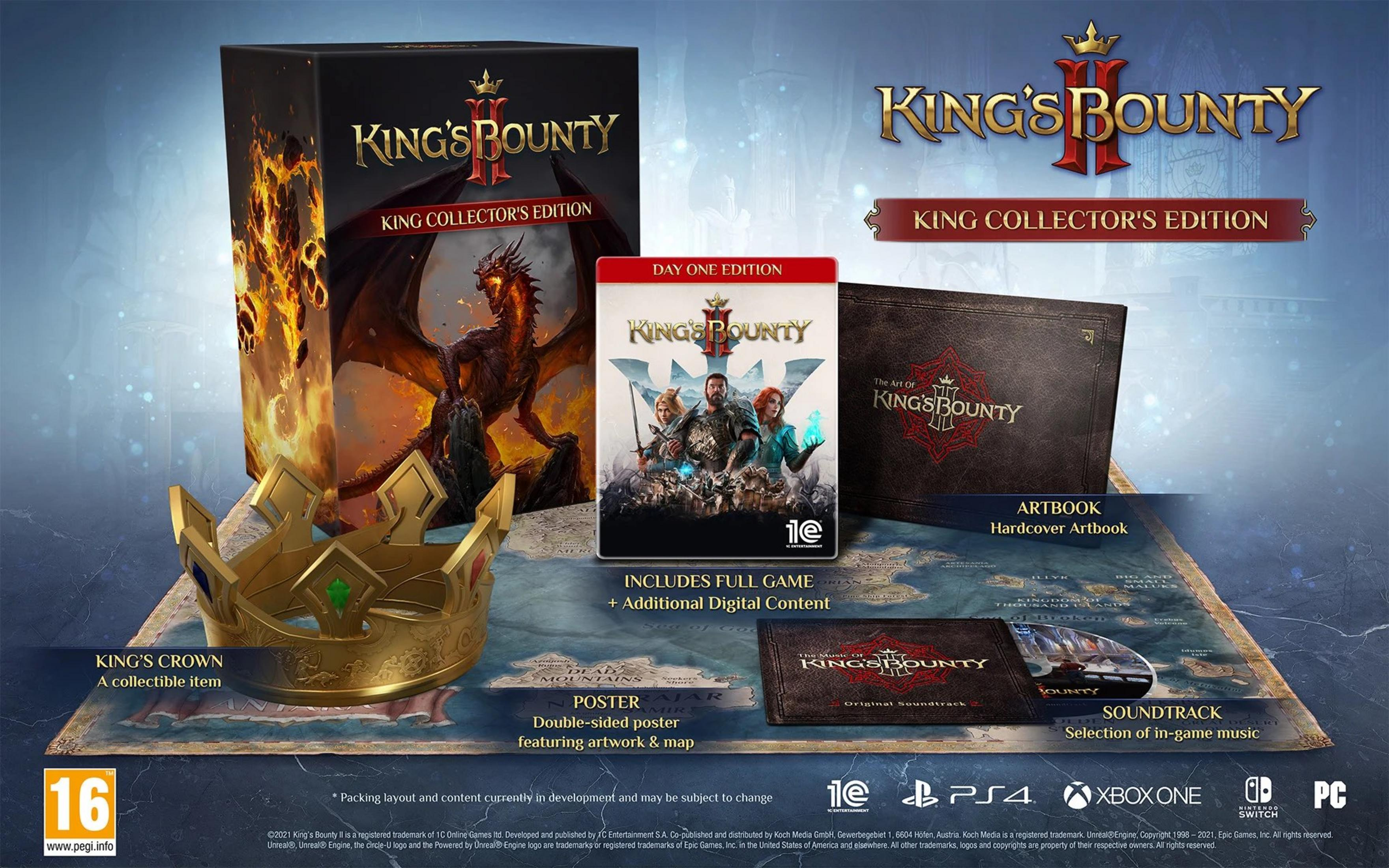 King's Bounty 2 Edycja Kolekcjonerska z koroną, grą, artbookiem, plakatem i ścieżką dźwiękową.