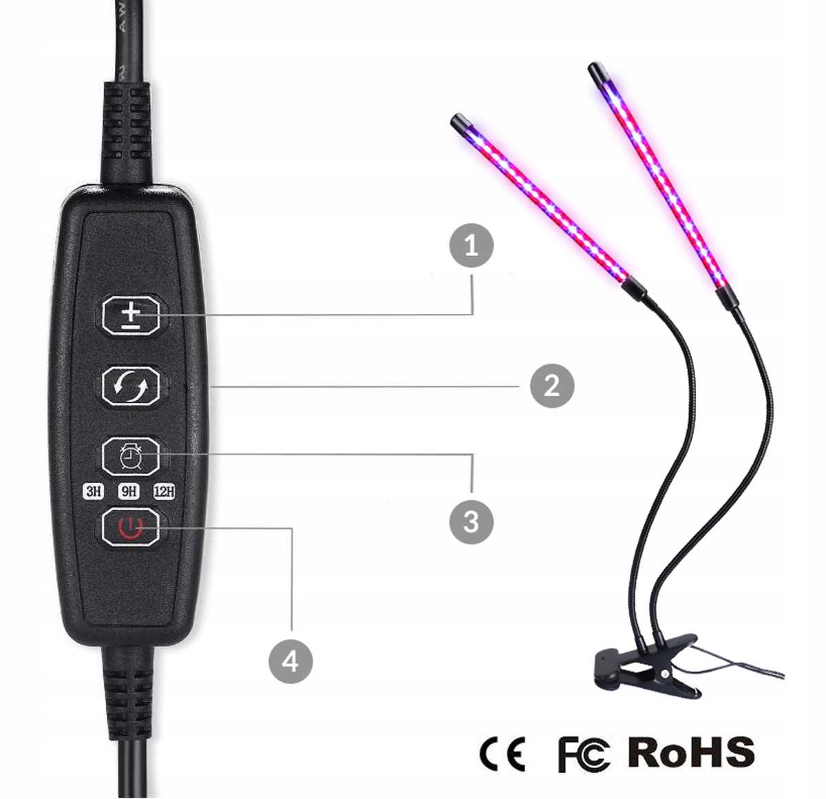 Lampa doświetlająca z pilotem i dwoma lampami LED.