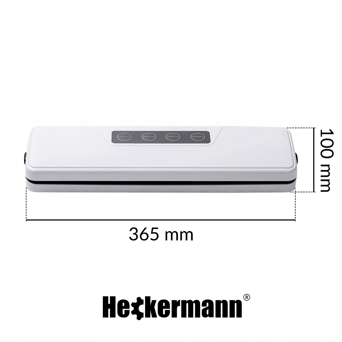 Biała zgrzewarka o długości 365 mm i wysokości 100 mm.