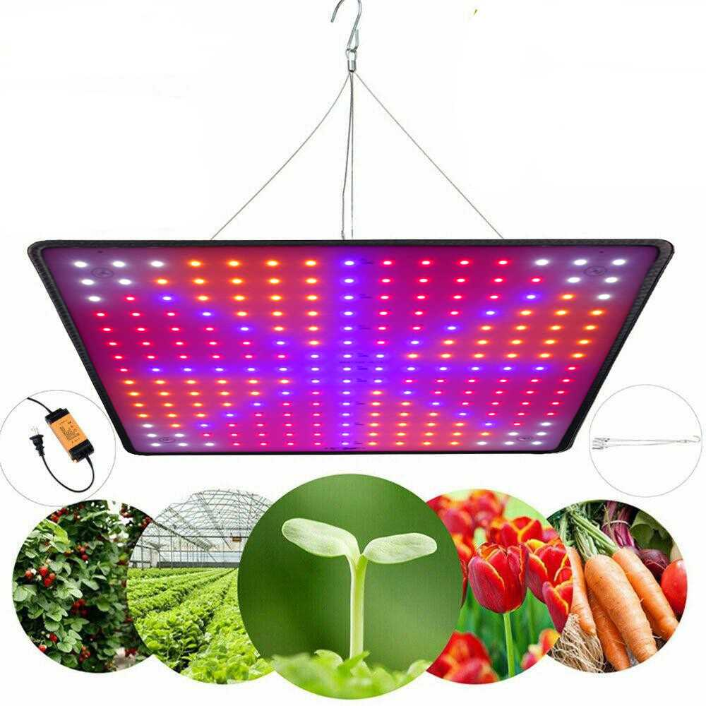 Pełne spektrum światła LED do uprawy z diodami czerwonymi i niebieskimi, pokazujące rośliny.