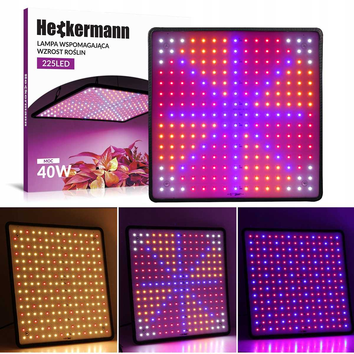 Lampa Heckermann do uprawy roślin, 225 LED, 40W, różne kolory światła.