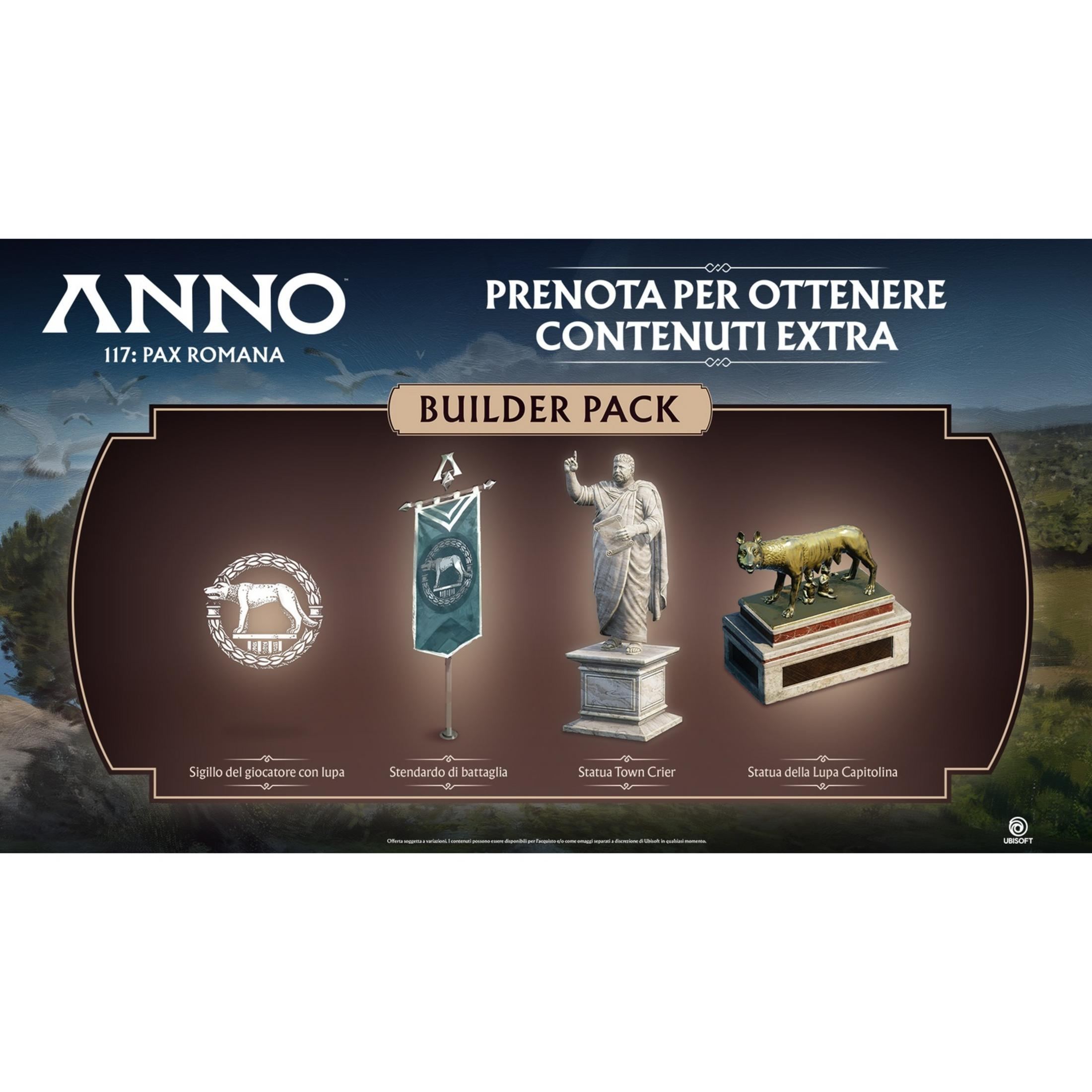 Anno 117: Builder Pack con Sigillo, Stendardo, Statua e Lupa Capitolina.