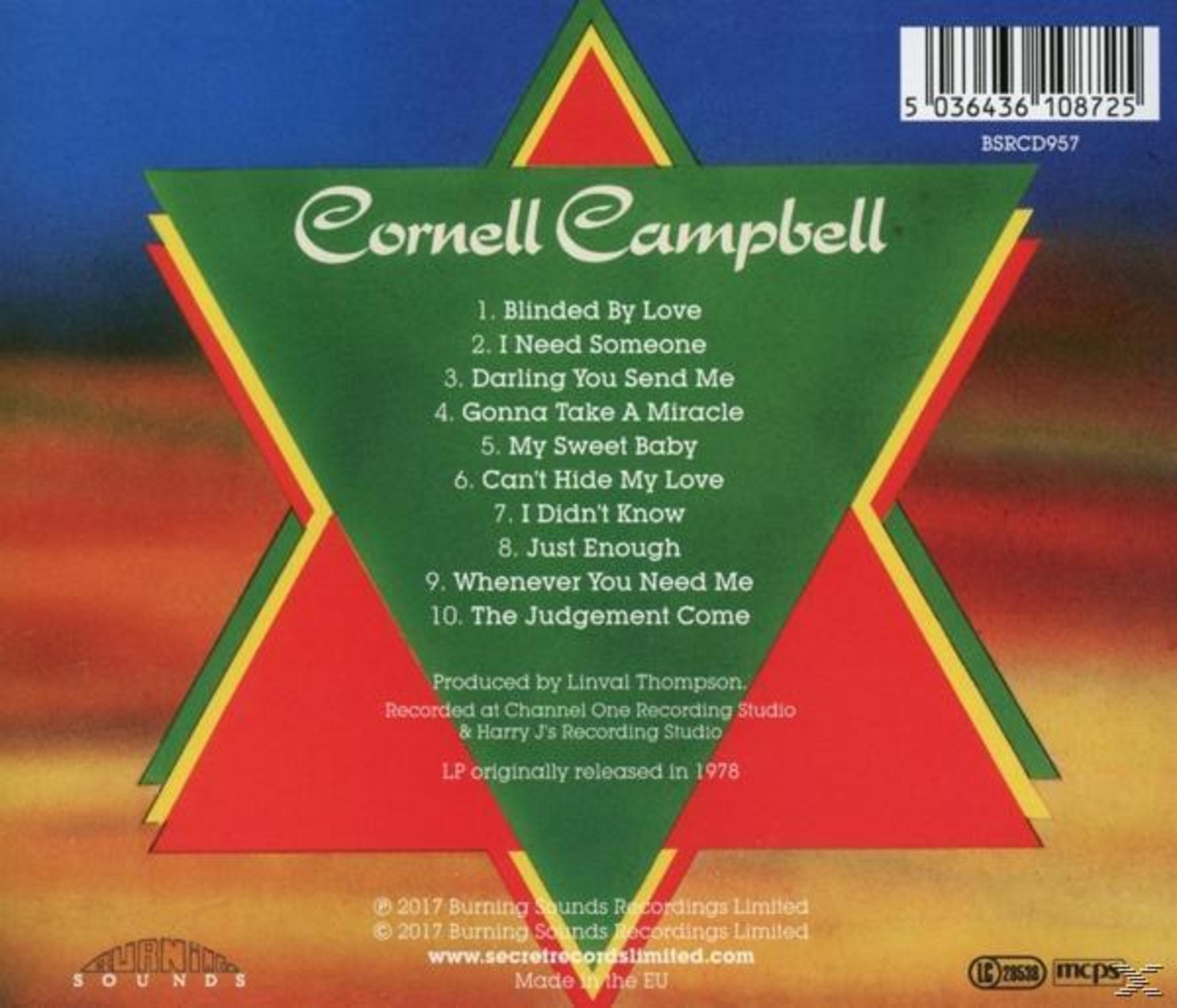 Albumcover mit grünen, roten und gelben Dreiecken, Cornell Campbell-Schriftzug und Songliste.