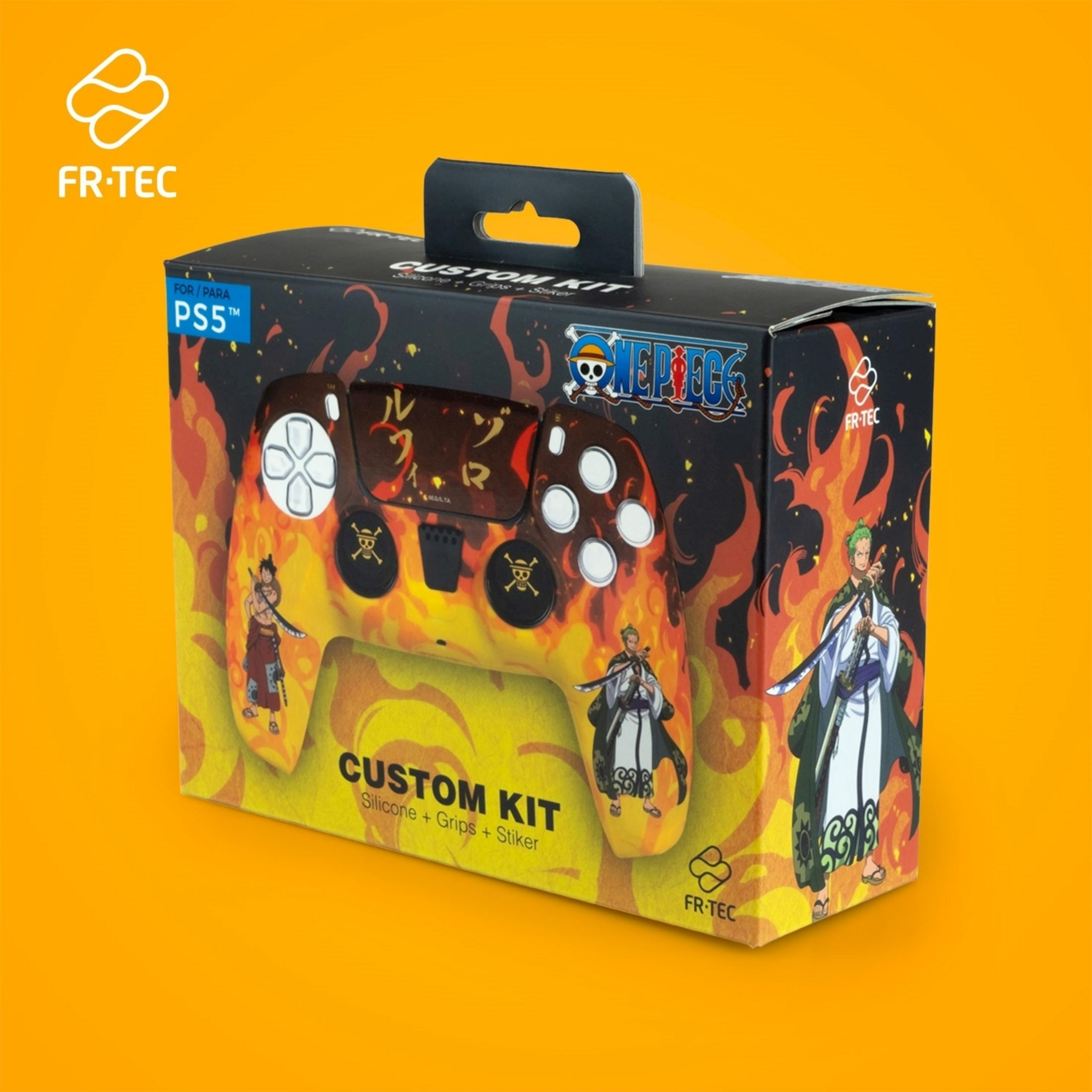 Scatola Kit Personalizzato PS5 con design One Piece e fiamme.