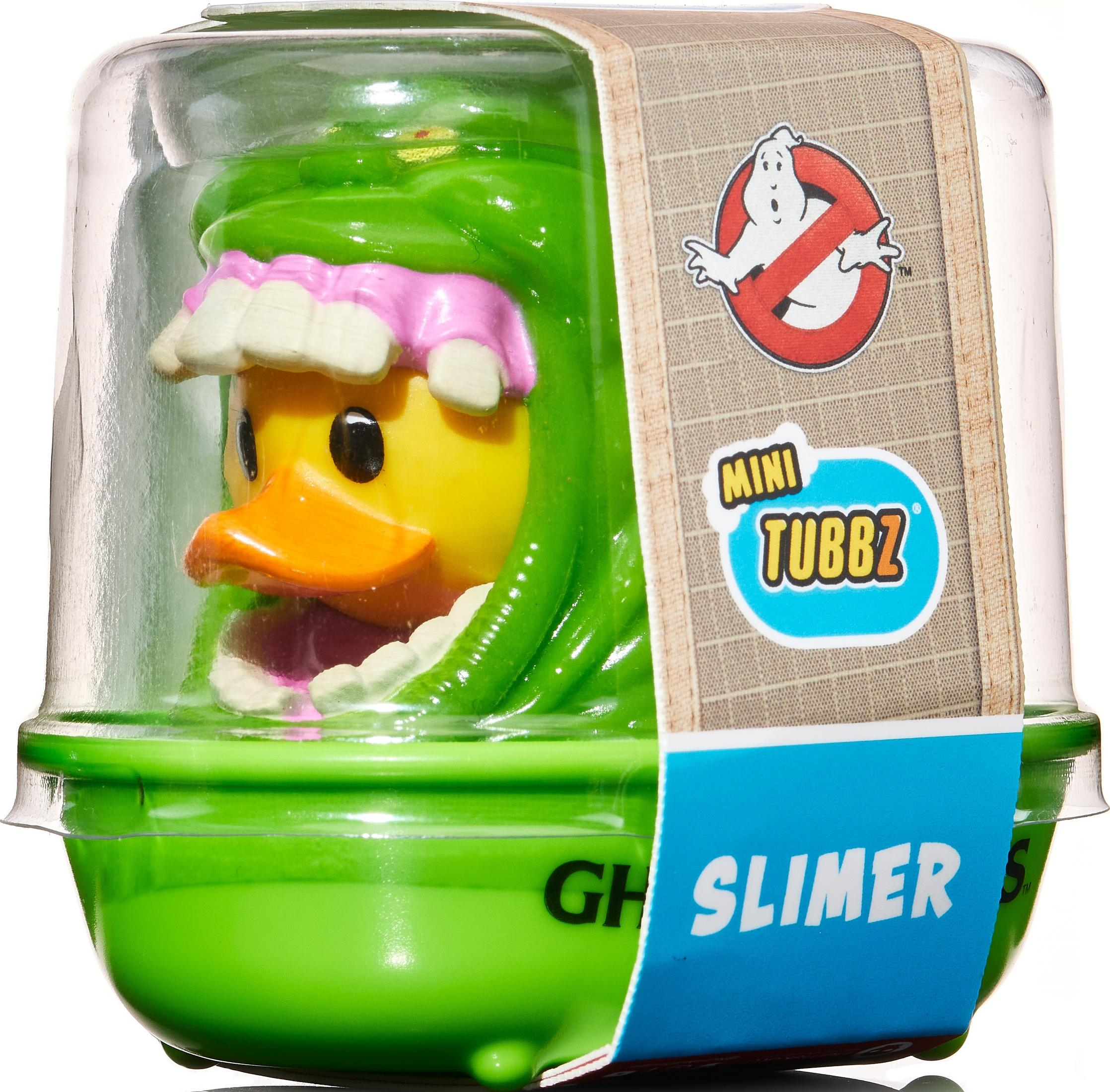 Eine grüne Gummi-Ente im Tubbz-Design, verpackt in durchsichtiger Plastikschale.