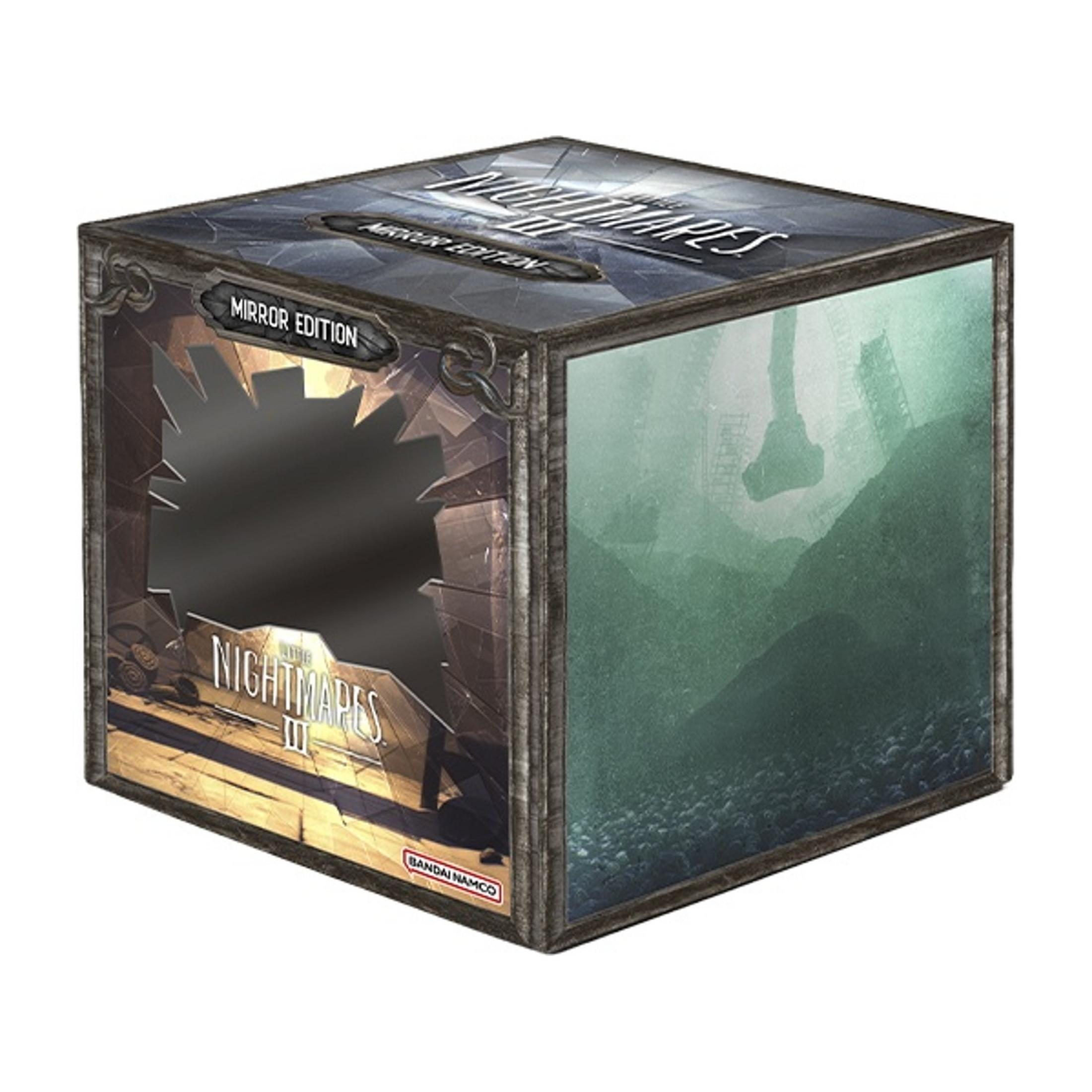 Pudełko w kształcie sześcianu z napisem "Nightmares III Mirror Edition" i upiornym krajobrazem.