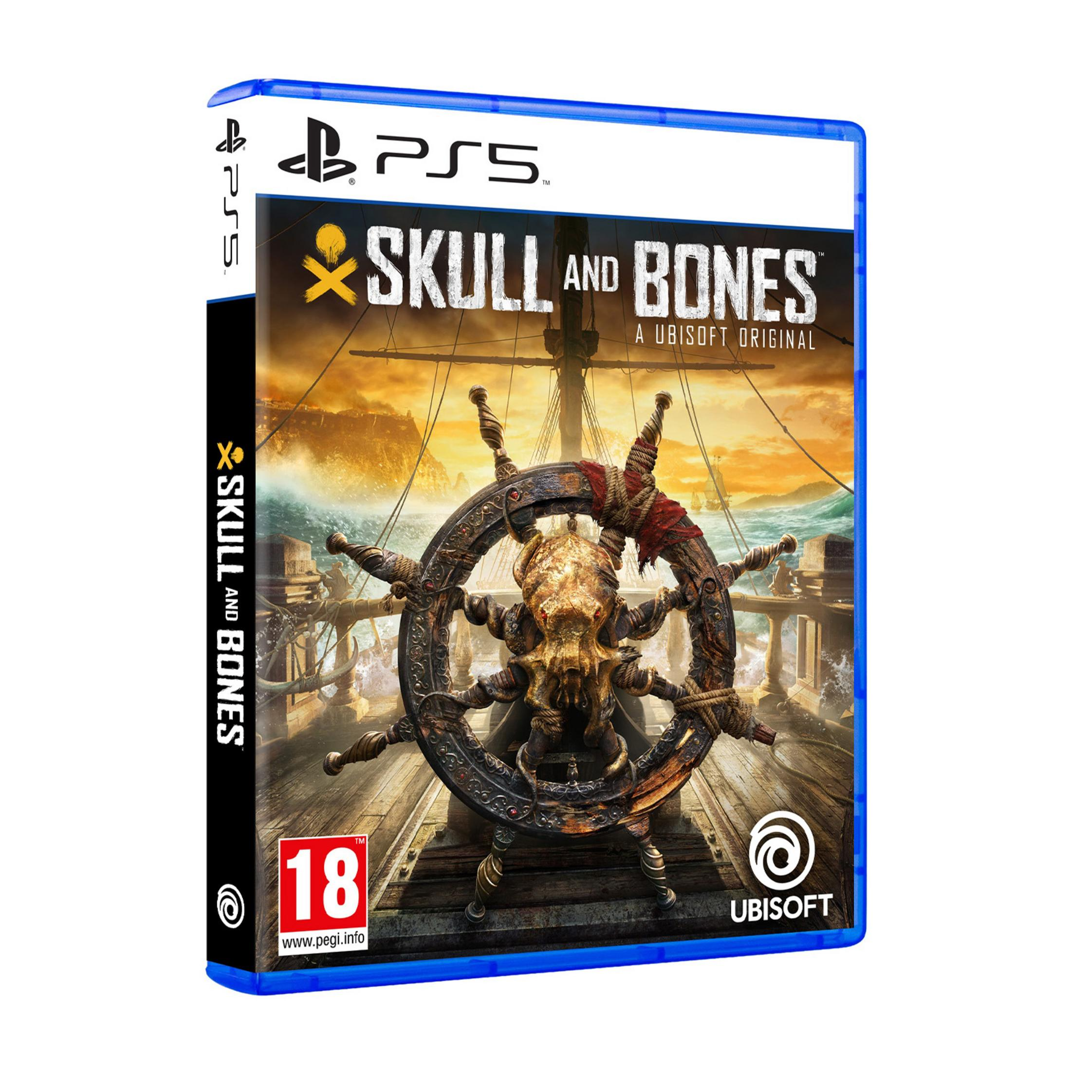 Gra PS5 "Skull and Bones" ze sterem statku i motywem ośmiornicy.