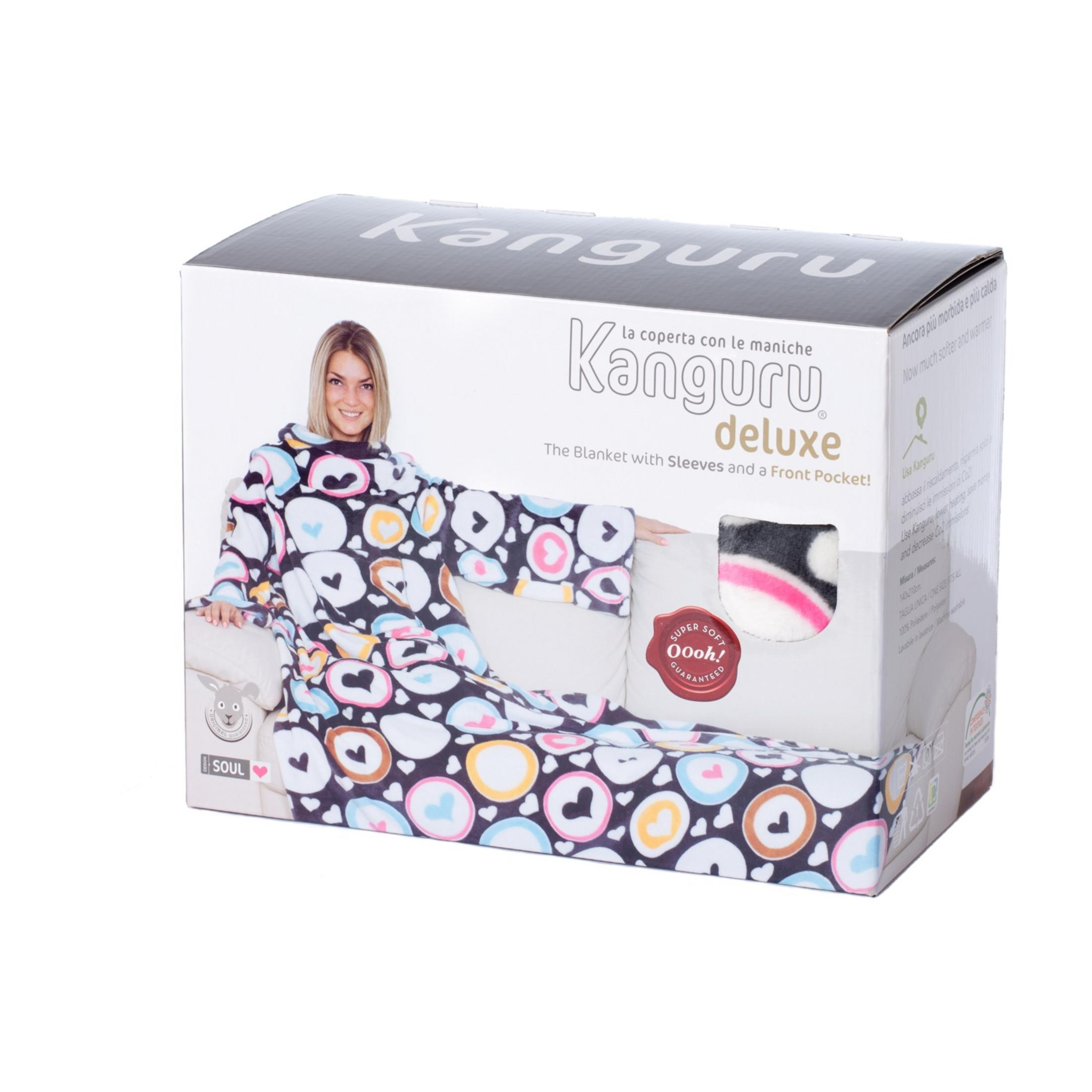 Scatola coperta Kanguru con maniche e tasca frontale, fantasia cuori.