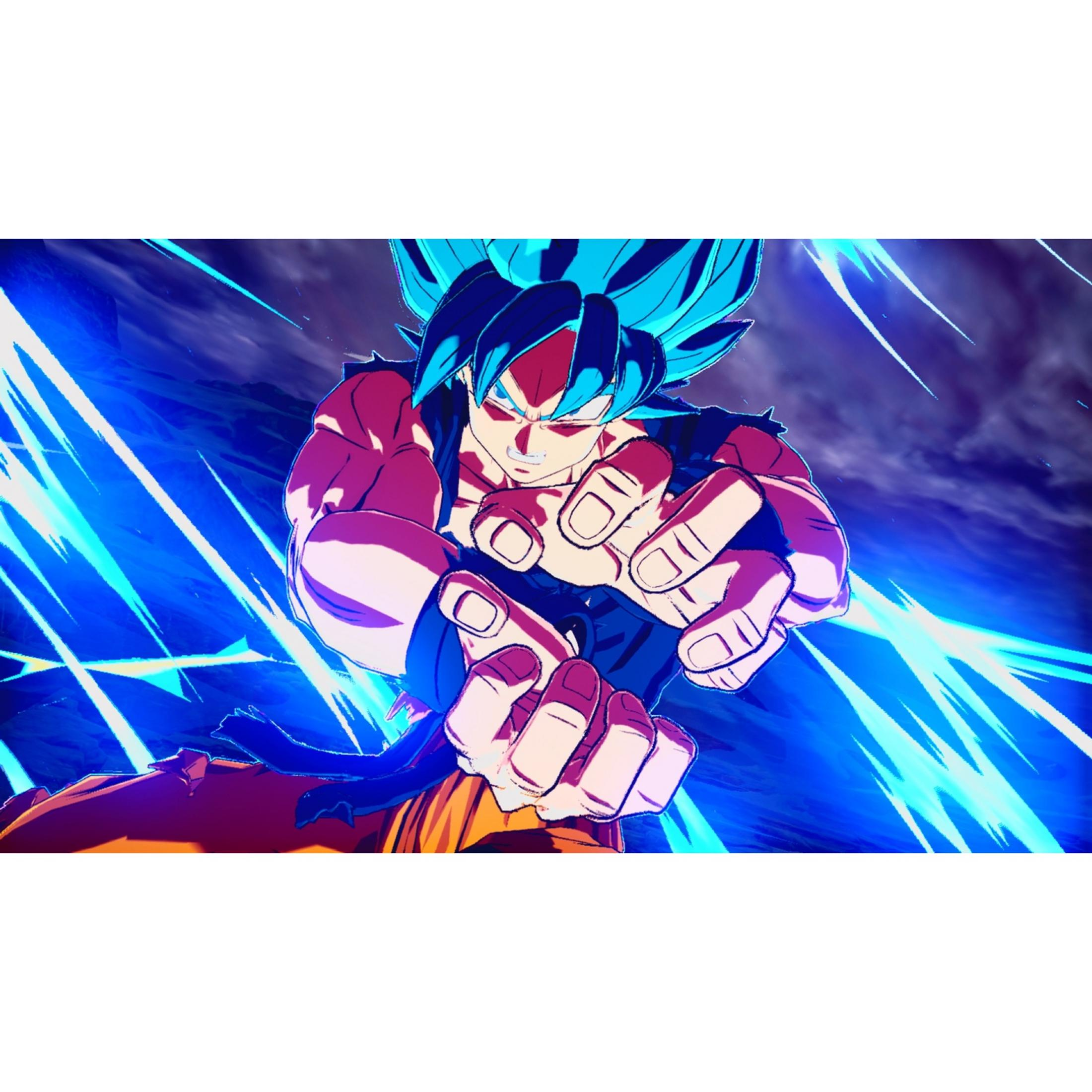 Un personaje de anime con cabello azul y ráfagas de energía.