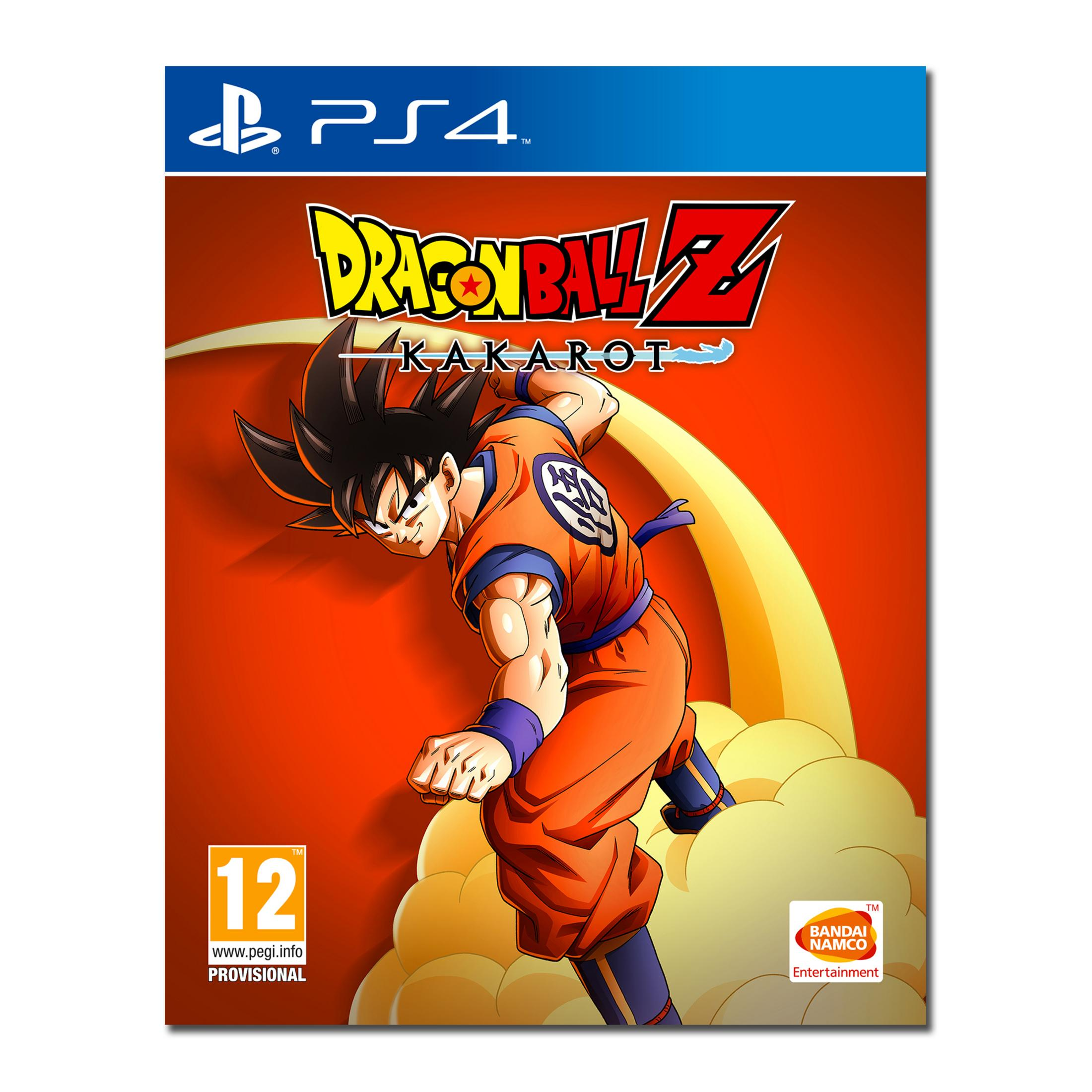 Copertina gioco PS4 Dragon Ball Z: Kakarot con Goku in un'arancione gi su sfondo rosso.