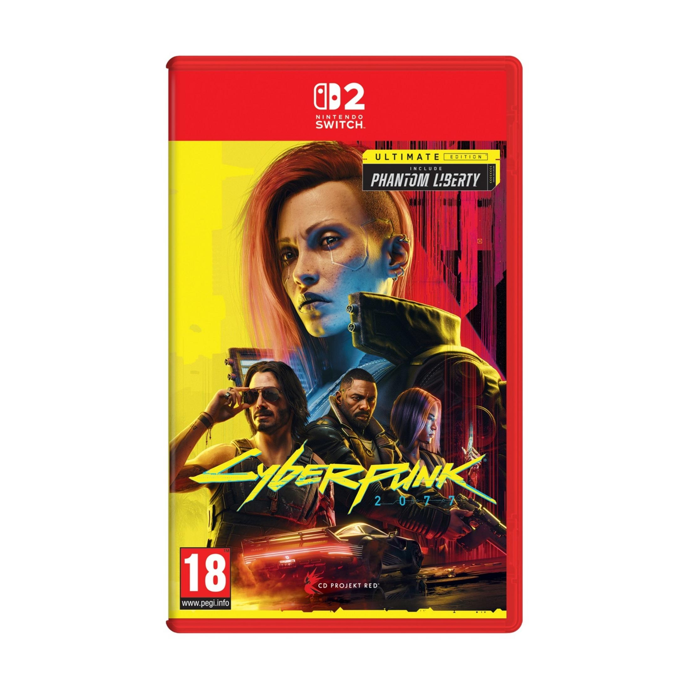 Custodia del gioco Cyberpunk 2077 per Nintendo Switch con personaggi e auto.