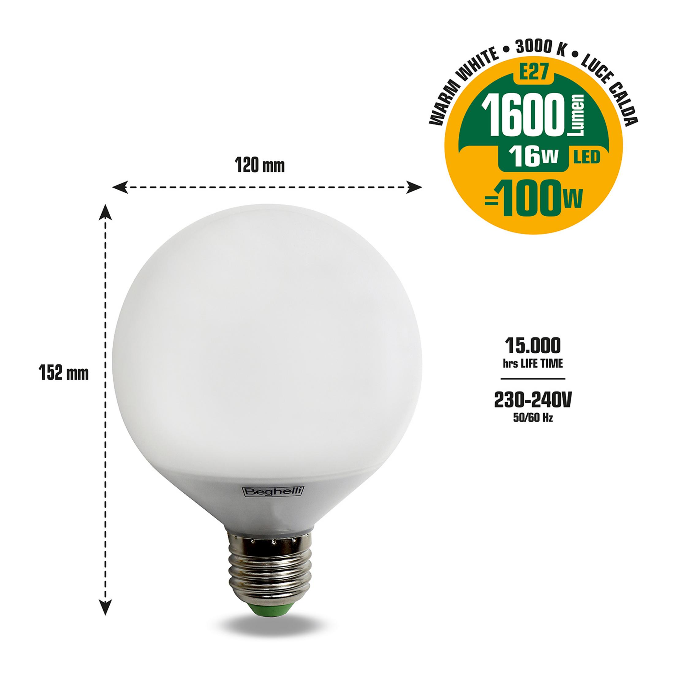 Biała żarówka LED z gwintem E27, 16W, 1600 lumenów, 3000K.