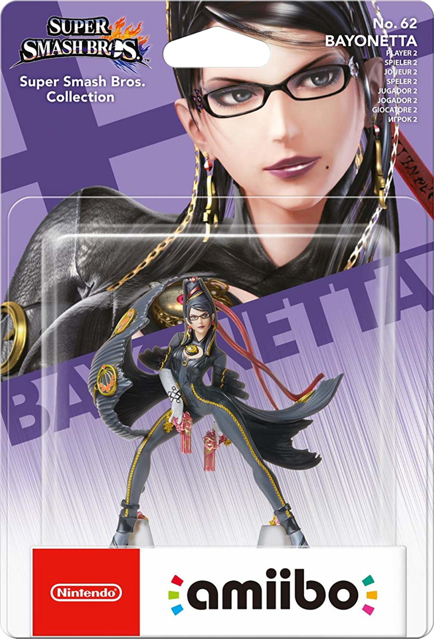 Bayonetta Amiibo-Figur in Super Smash Bros. Verpackung.