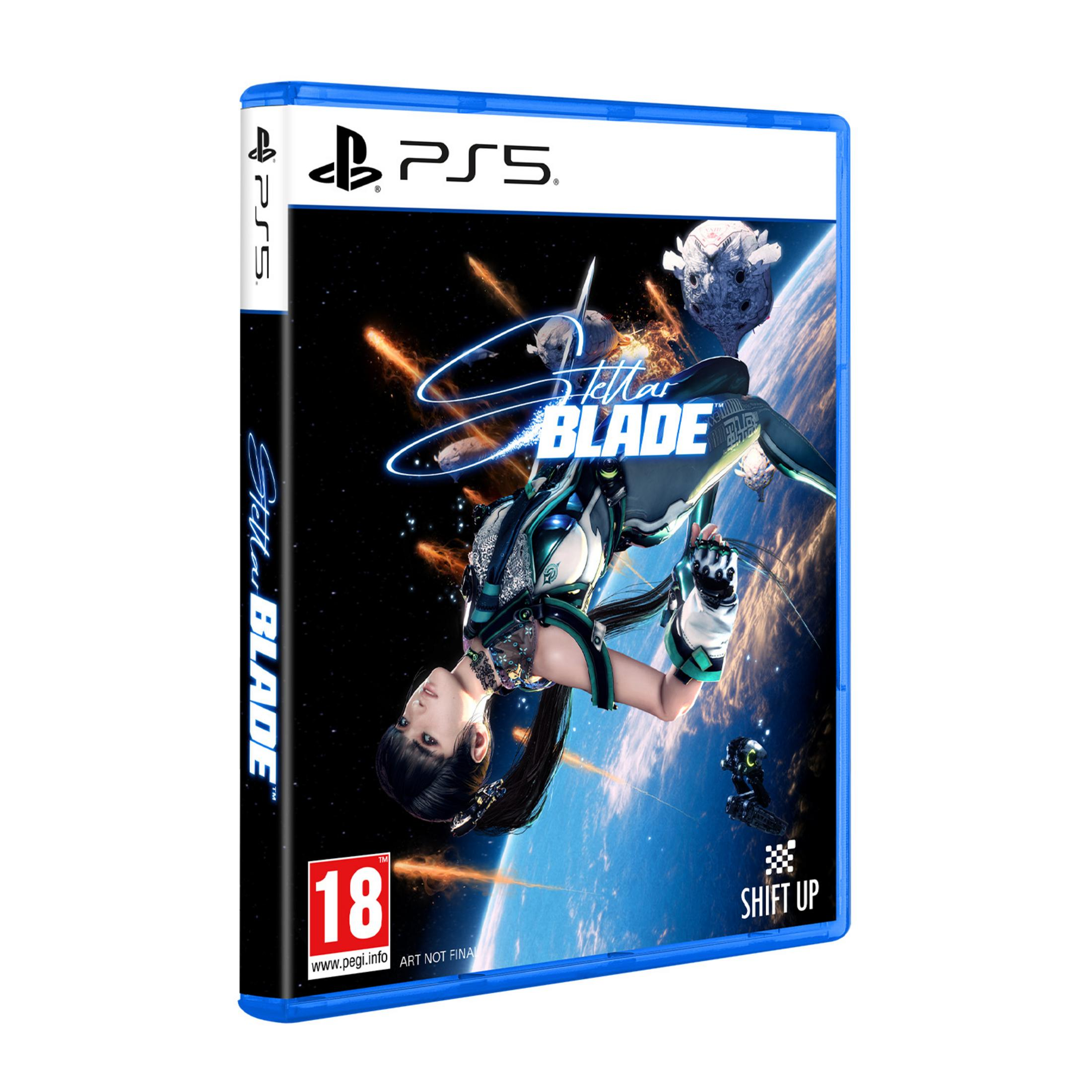 Scatola gioco PS5 con personaggio femminile nello spazio, su sfondo planetario.