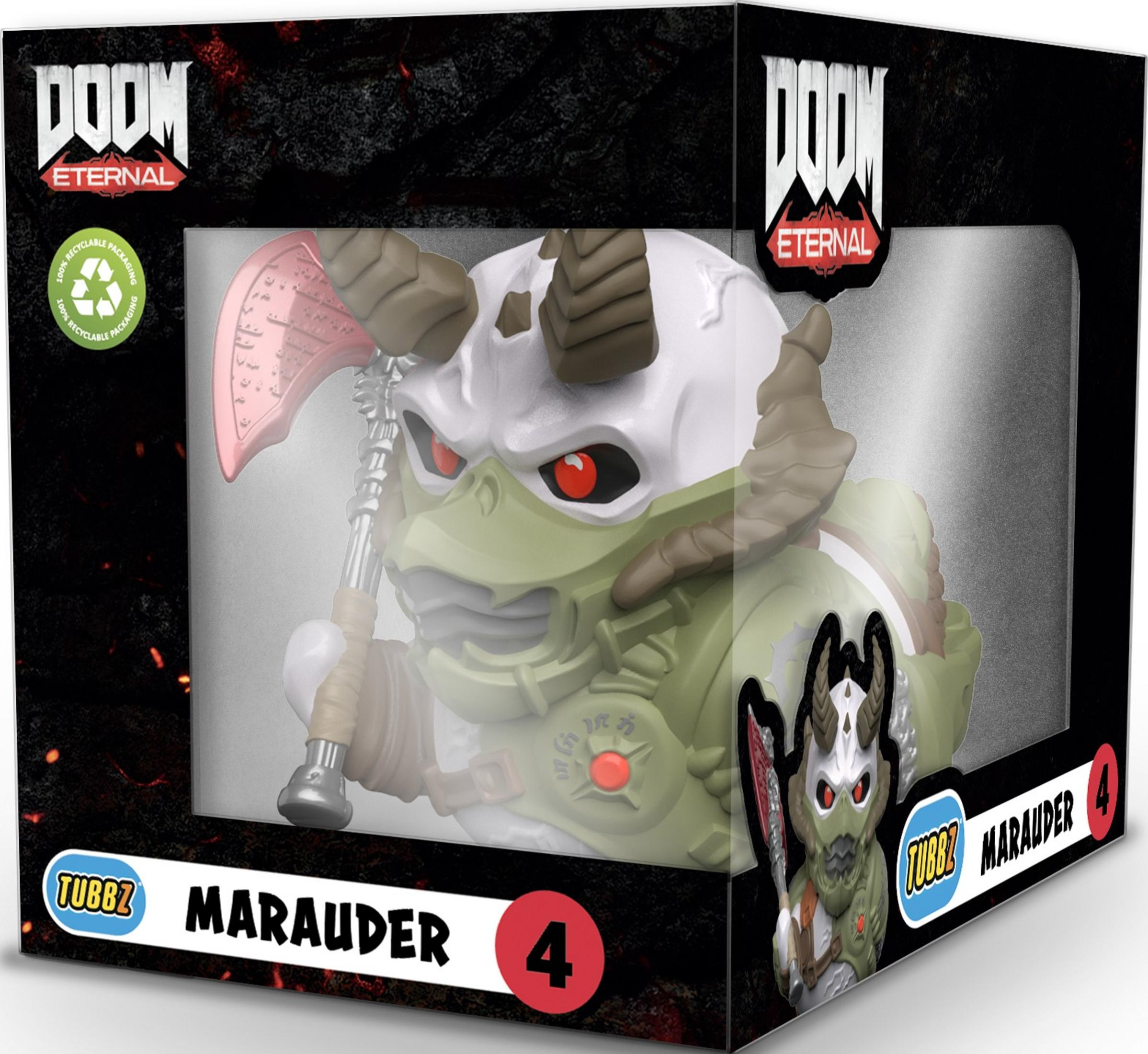 Ein grüner Marauder mit roten Augen und Axt in einer Tubbz-Box.
