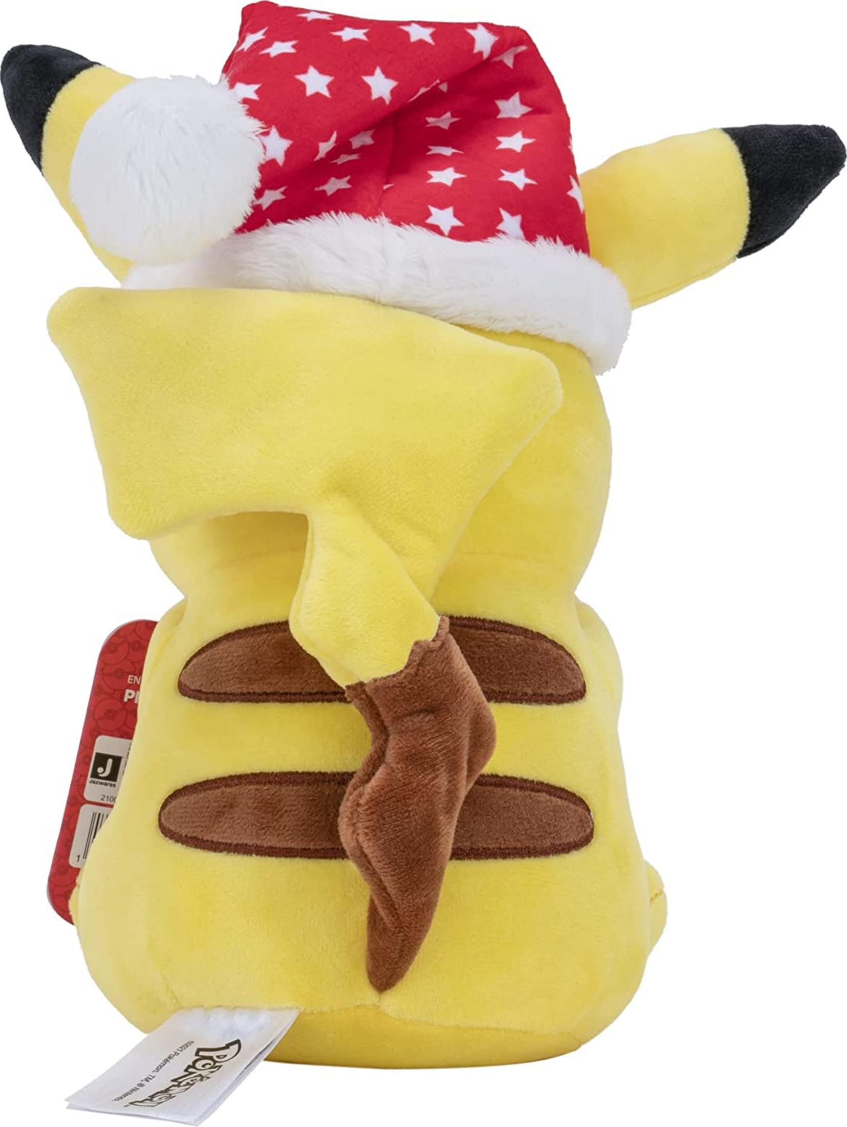 Ein gelbes Pikachu-Plüschtier mit Weihnachtsmütze.