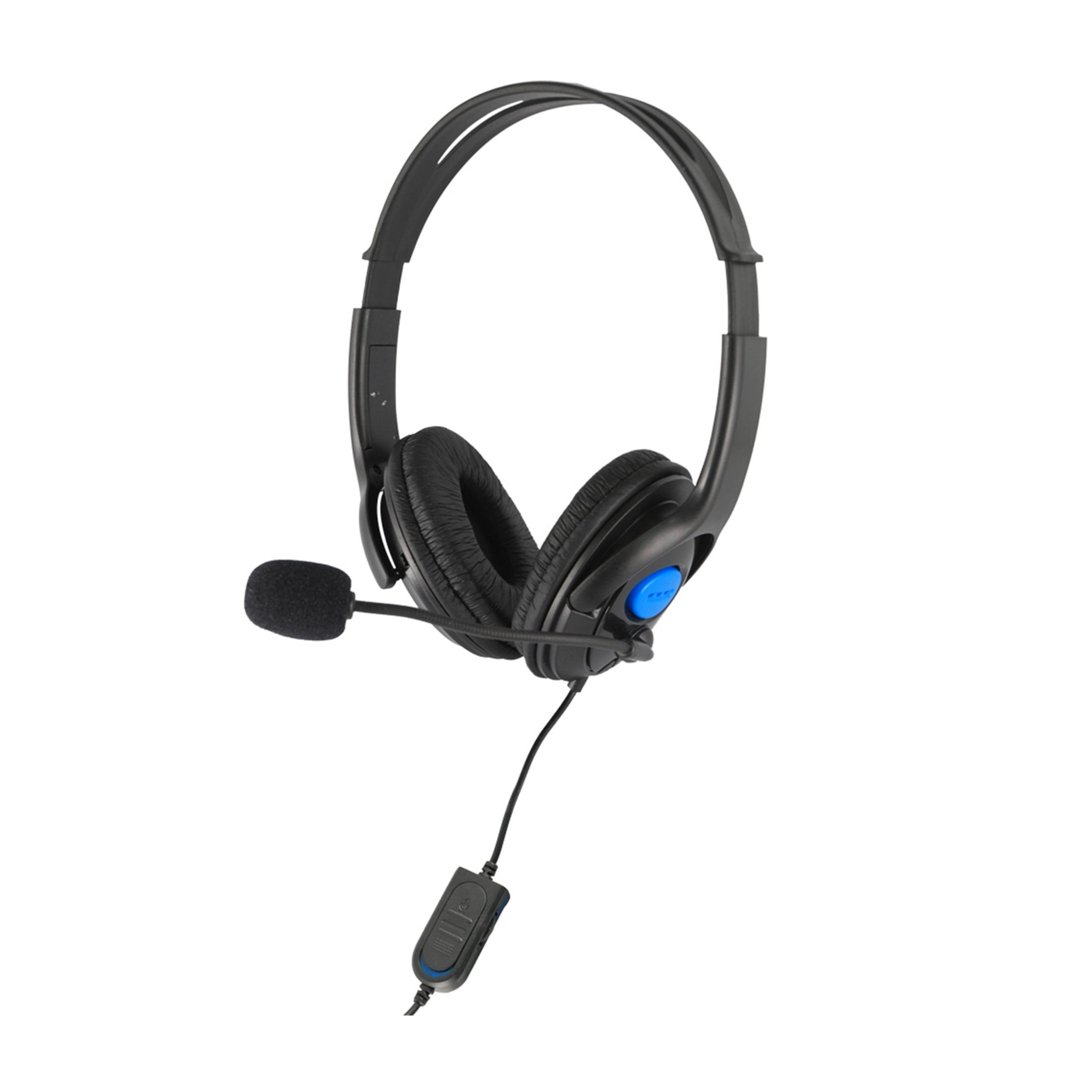 Czarne słuchawki z mikrofonem i sterowaniem na kablu na białym tle.