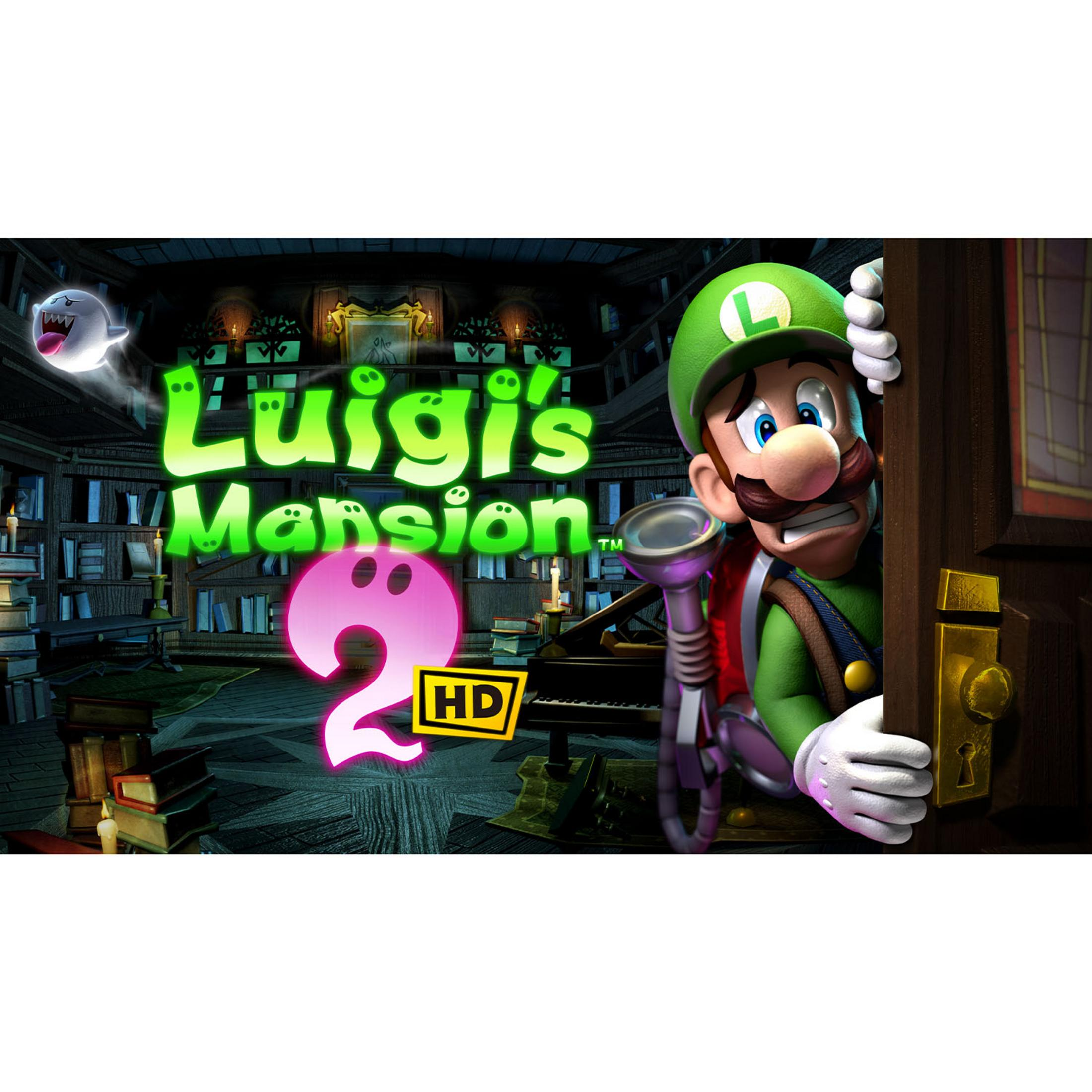 Luigi mira nerviosamente desde detrás de una puerta, un fantasma flota.