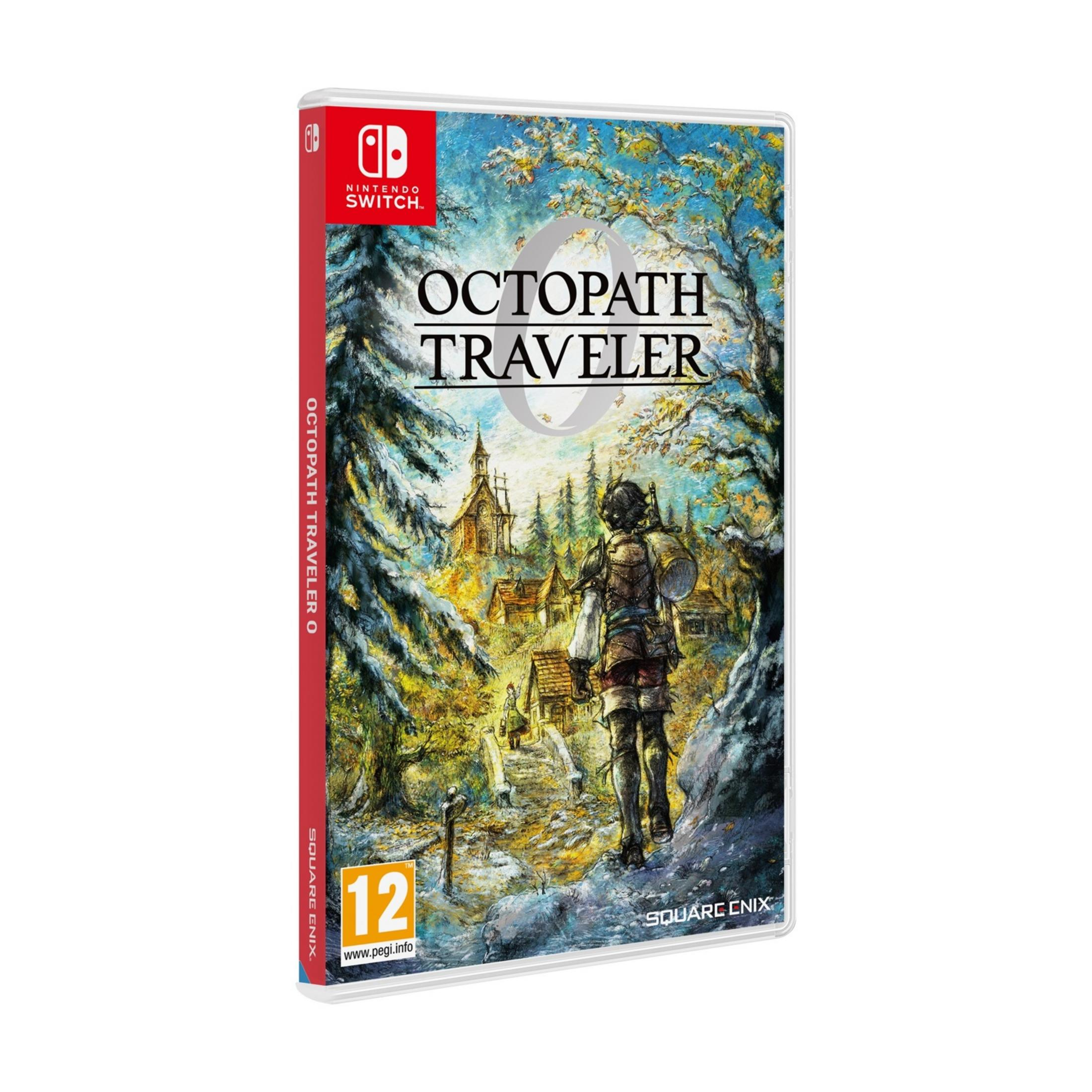 Copertina Nintendo Switch: Octopath Traveler con un guerriero davanti a un villaggio e chiesa.