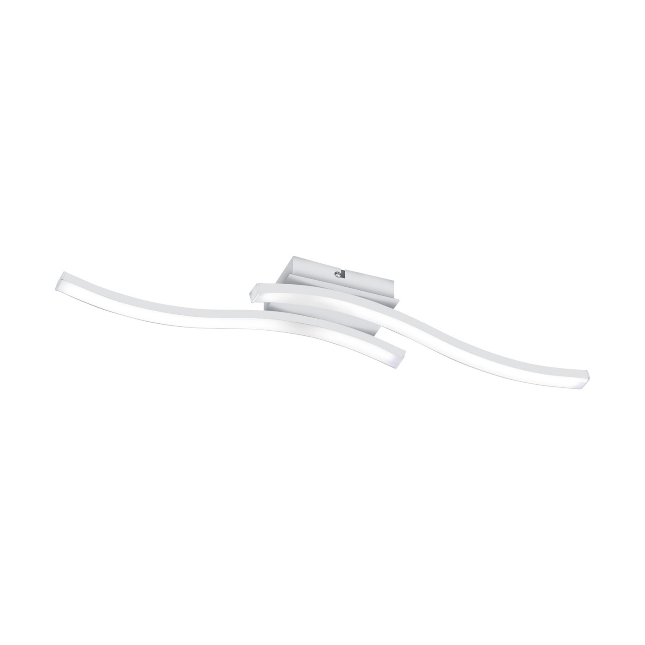 Plafoniera bianca con tre bracci curvi e illuminazione a LED.