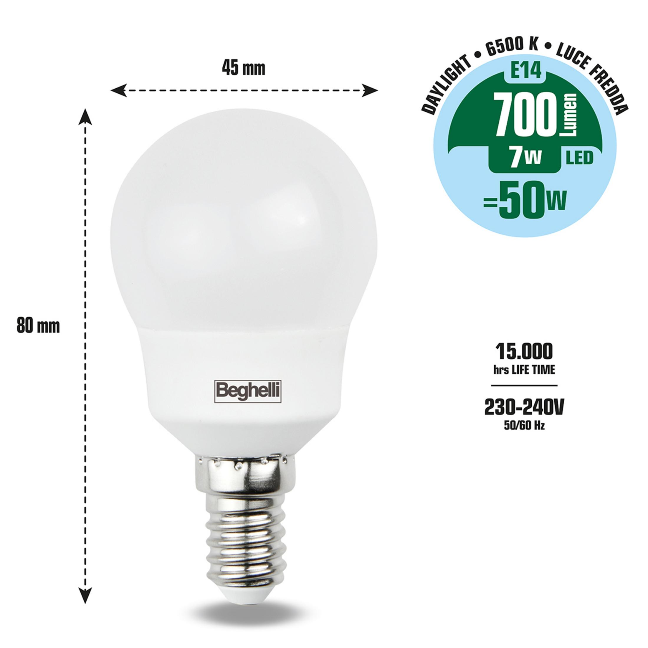 Biała żarówka LED, 7W, 700 lumenów, 6500K, 45x80mm, podstawa E14.