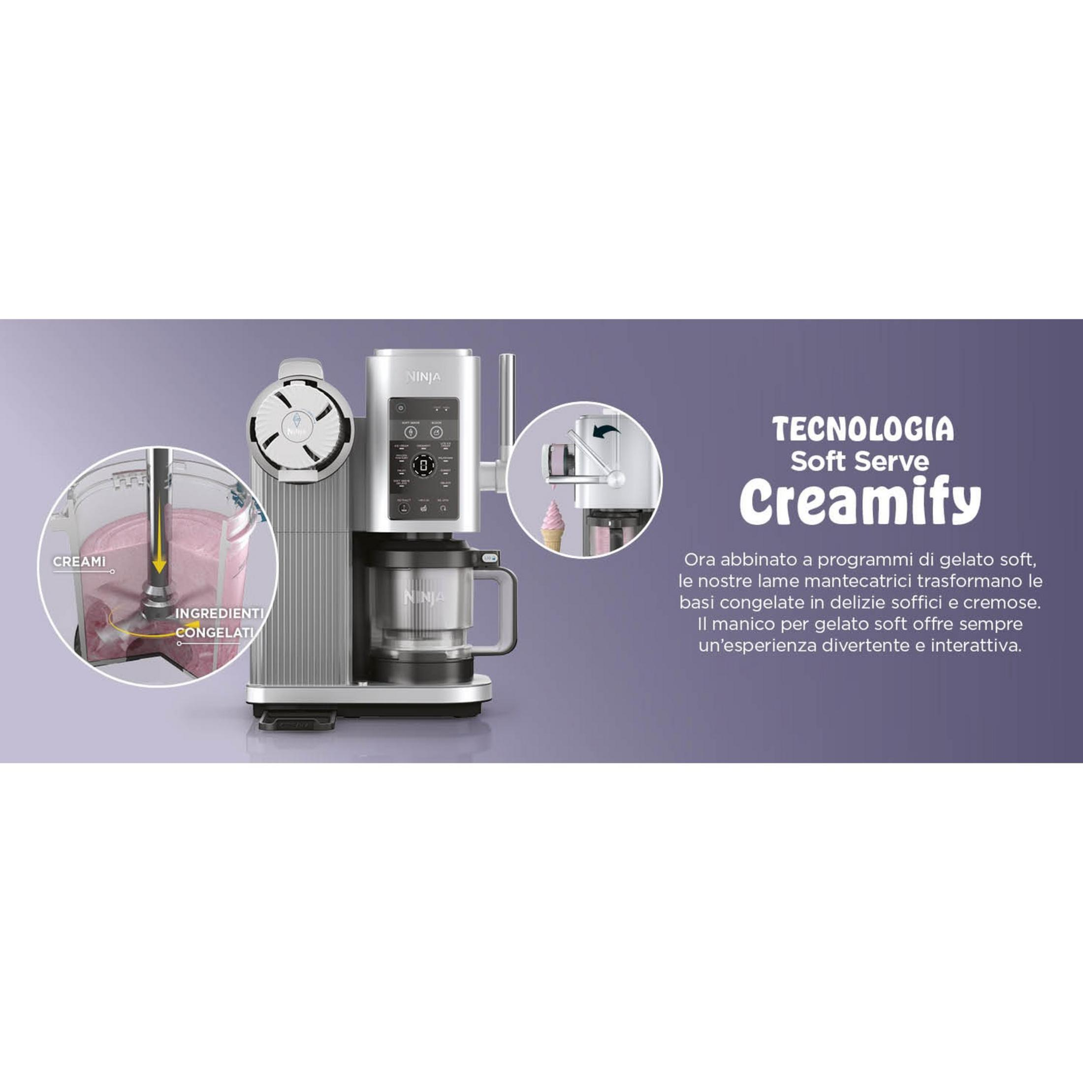 Ninja Creamify Eismaschine verarbeitet gefrorene Zutaten zu cremigem Eis.