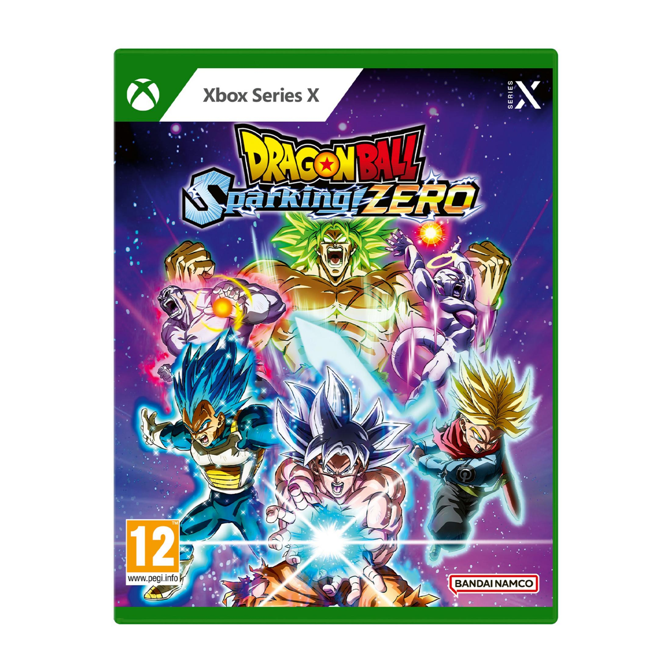 Copertina Xbox per Dragon Ball: Sparking! Zero, con personaggi come Goku e Broly.