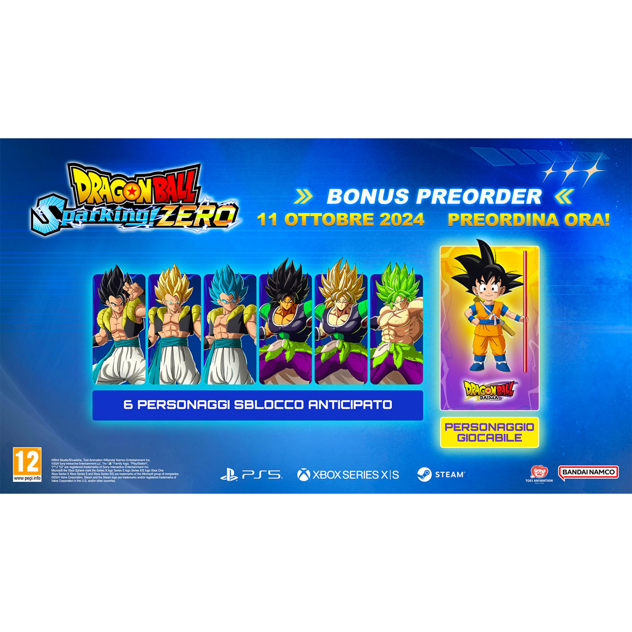 Annuncio Dragon Ball Z: Sparking Zero con personaggi e bonus preordine.