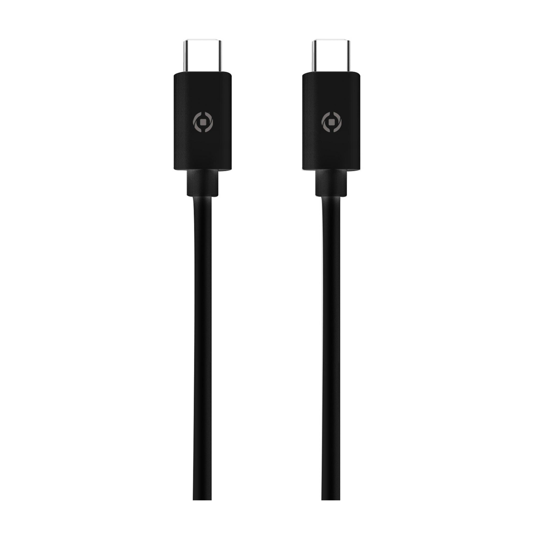 Due cavi USB-C neri con logo su sfondo bianco.