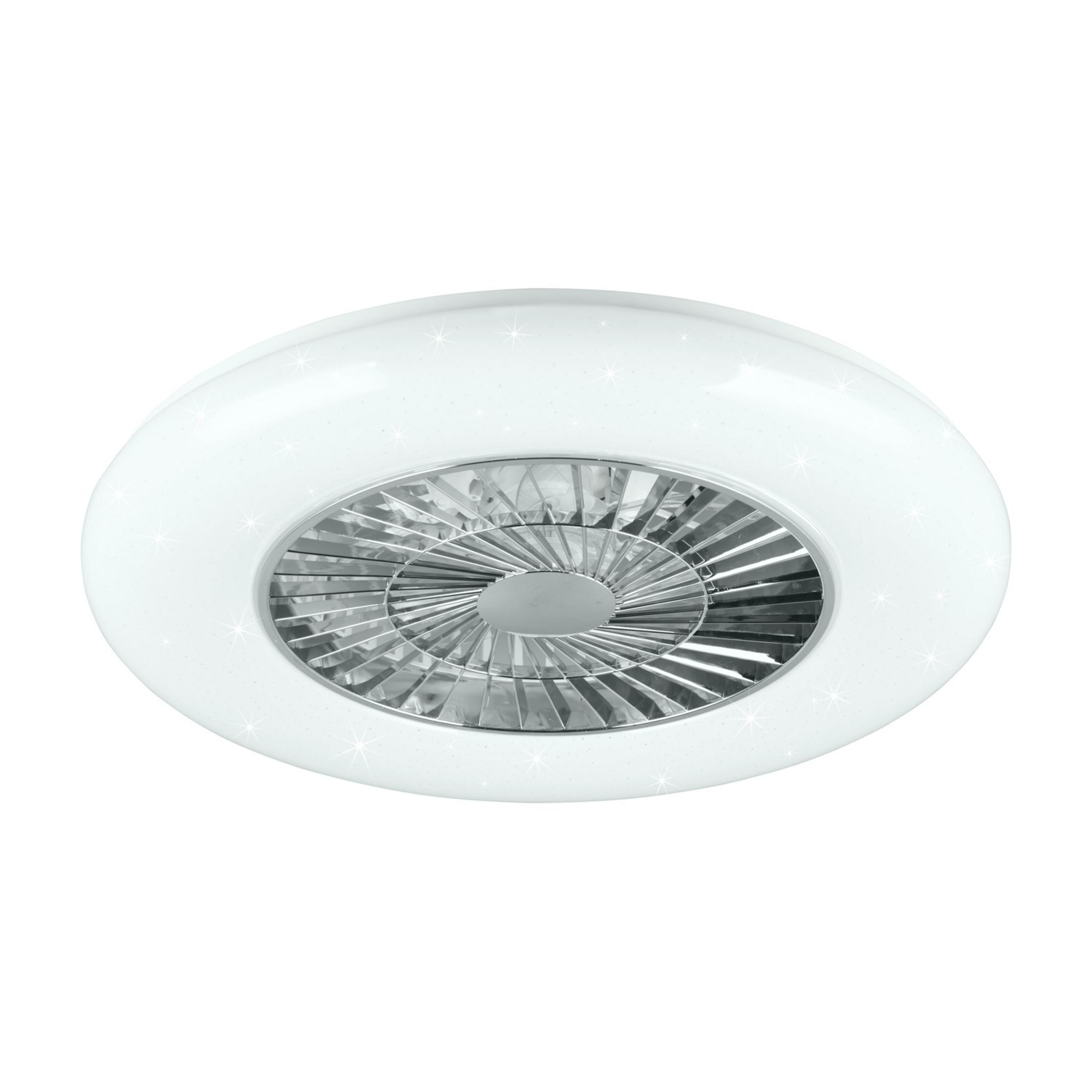 Luz de techo blanca con patrón de estrellas y diseño de aspas.