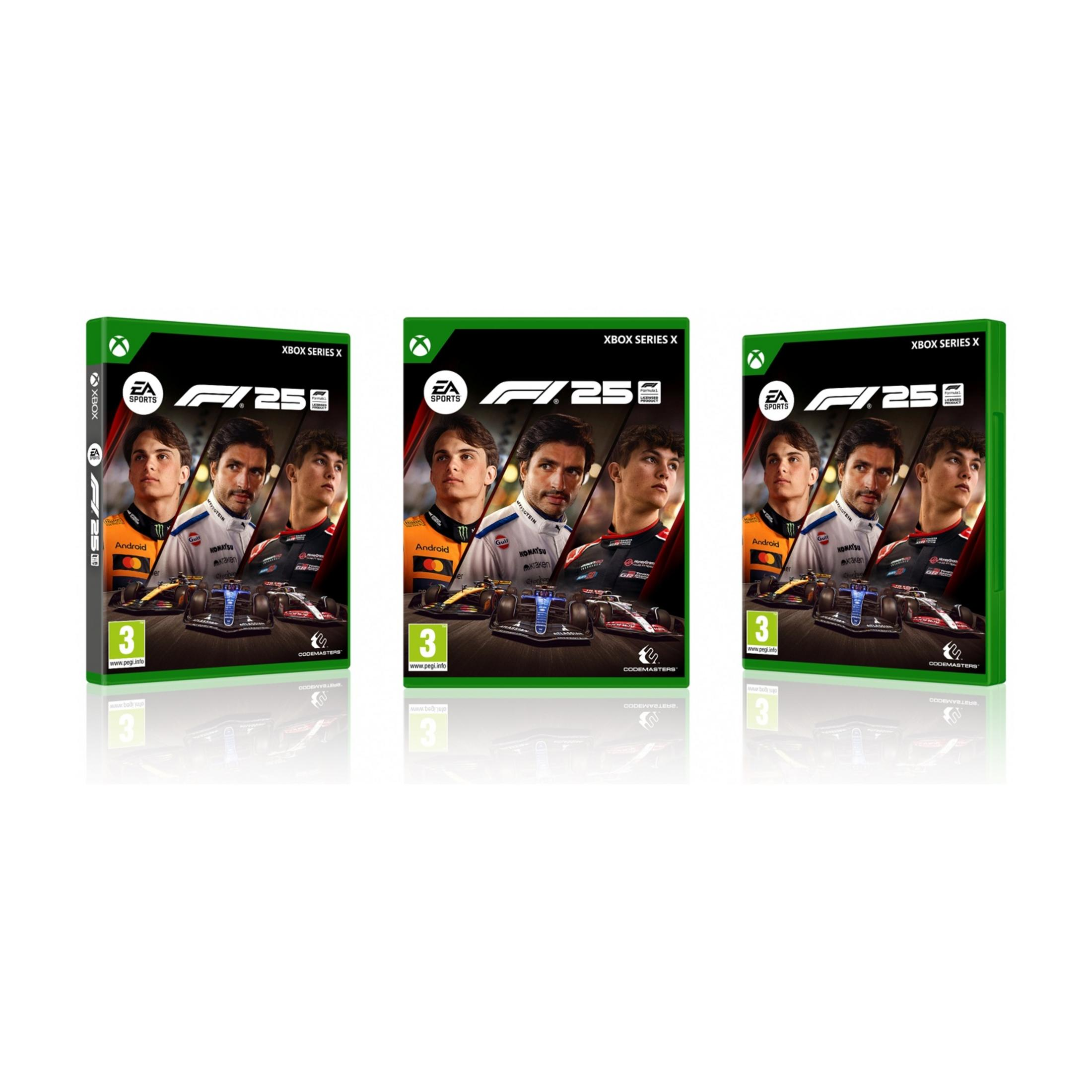 Copertina del gioco Xbox F1 23 con tre piloti e auto da corsa.