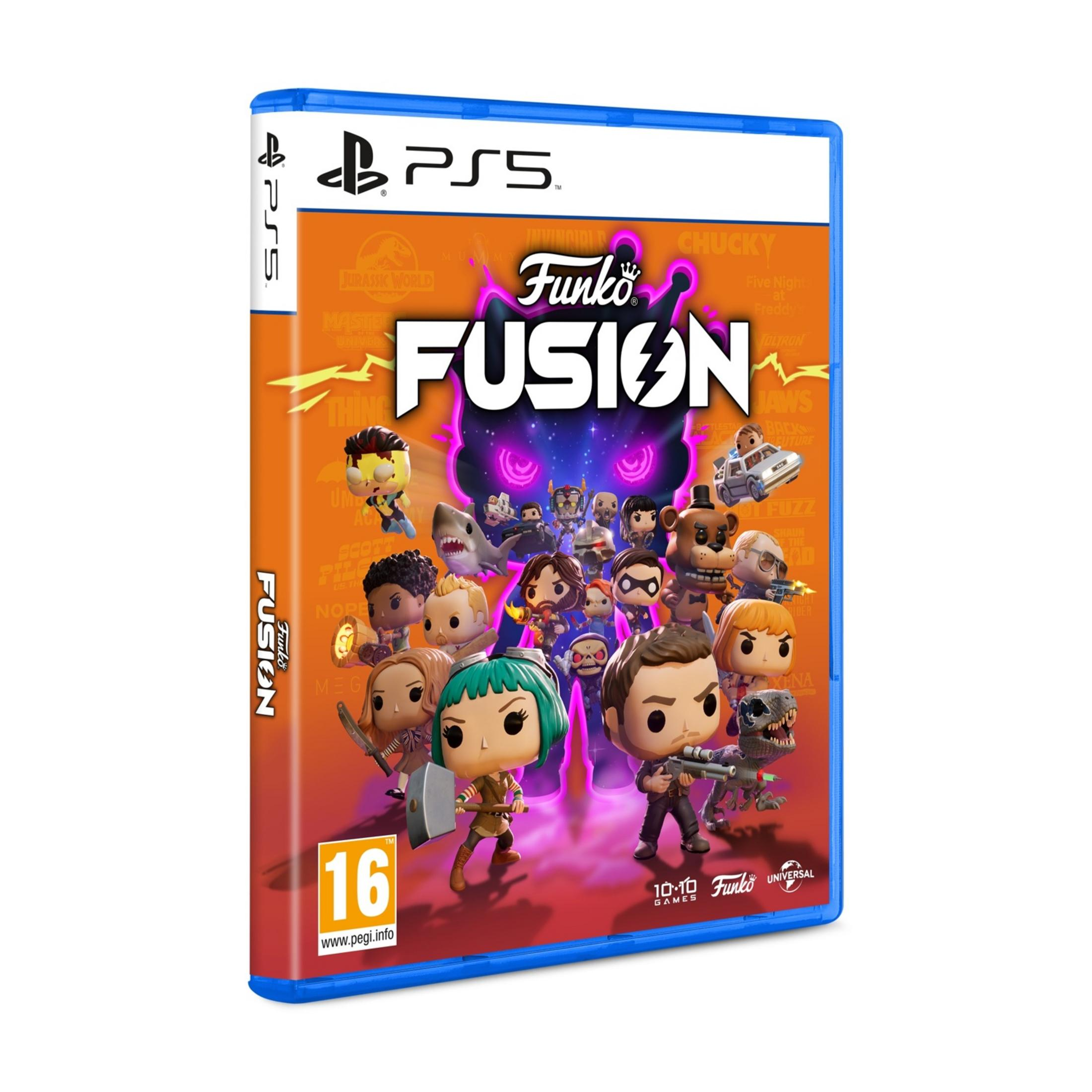 Caja de juego PS5 con figuras Funko Pop de varias franquicias. Edad 16.