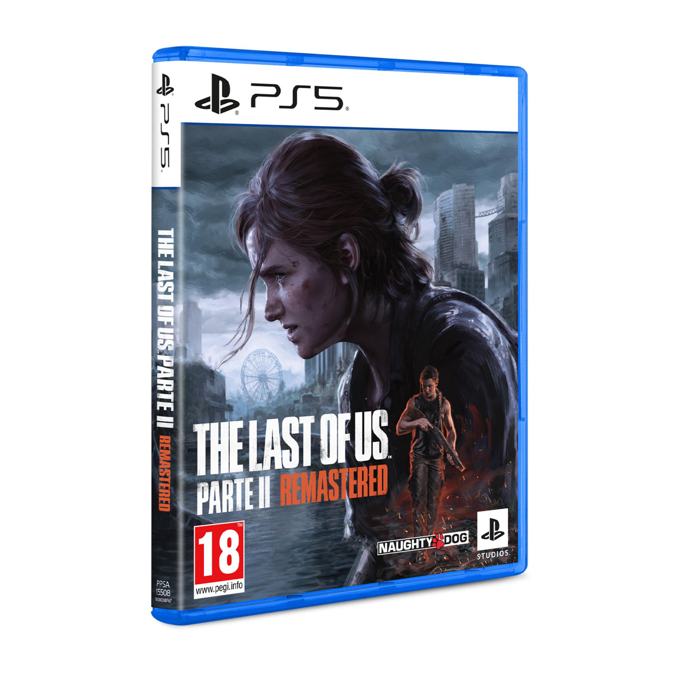 Custodia gioco PS5 con Ellie e Joel davanti a uno sfondo cittadino. PEGI 18.