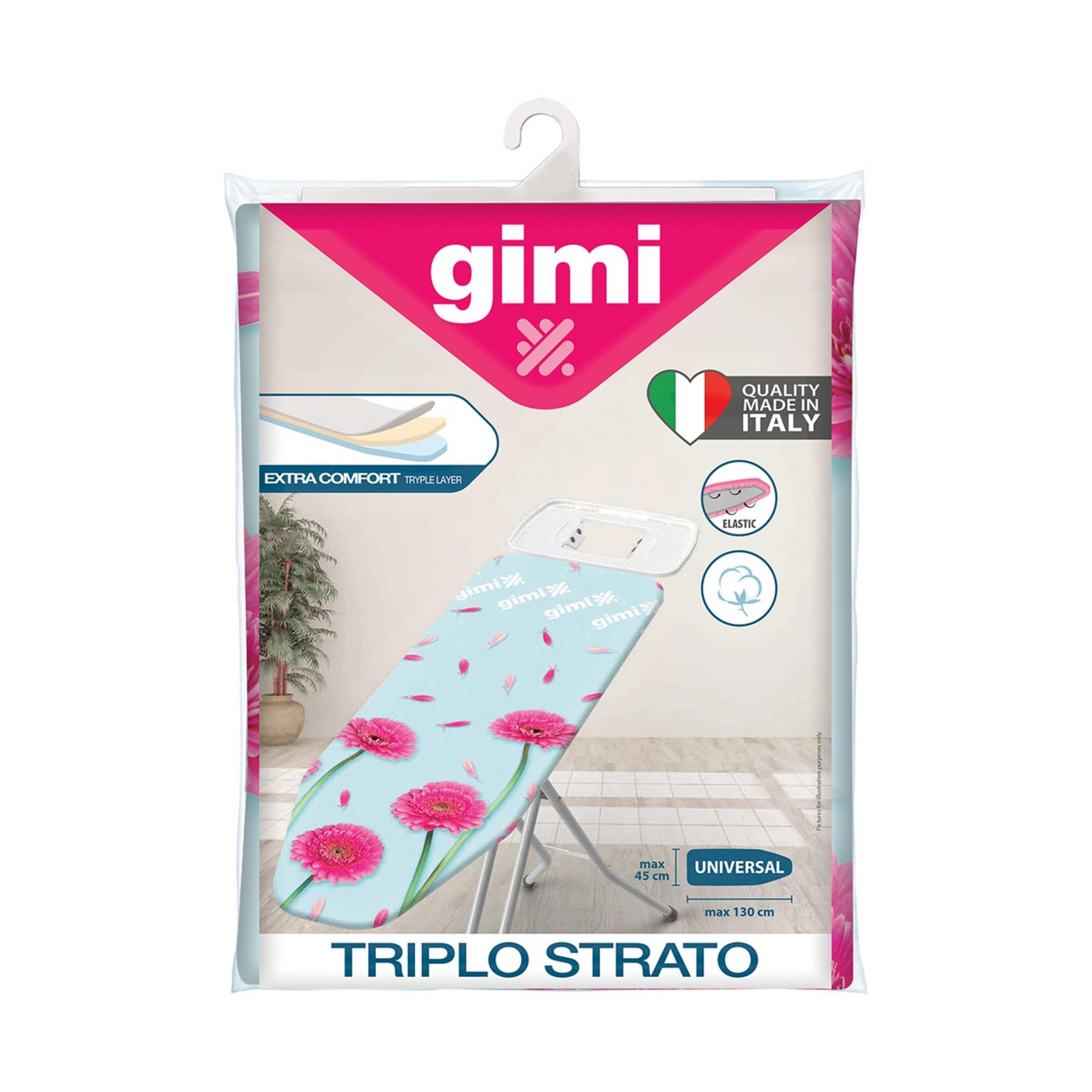 Copert board da stiro con stampa floreale, "Gimi", "Triplo Strato", "Made in Italy".