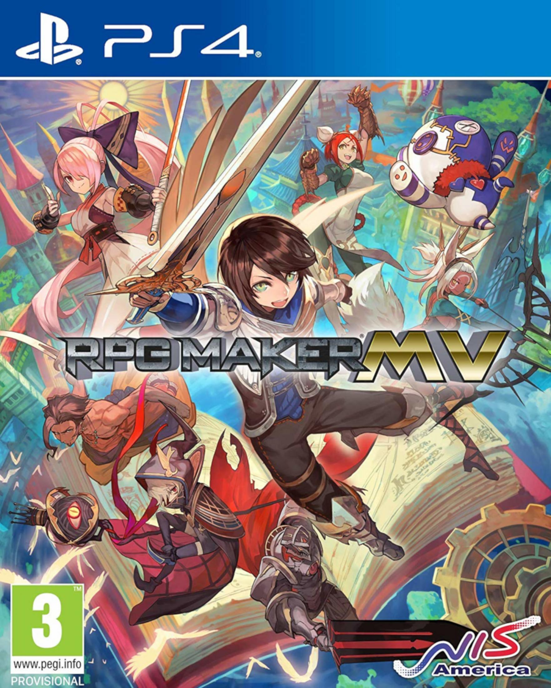 Copertina di RPG Maker MV PS4 con più personaggi e il logo.