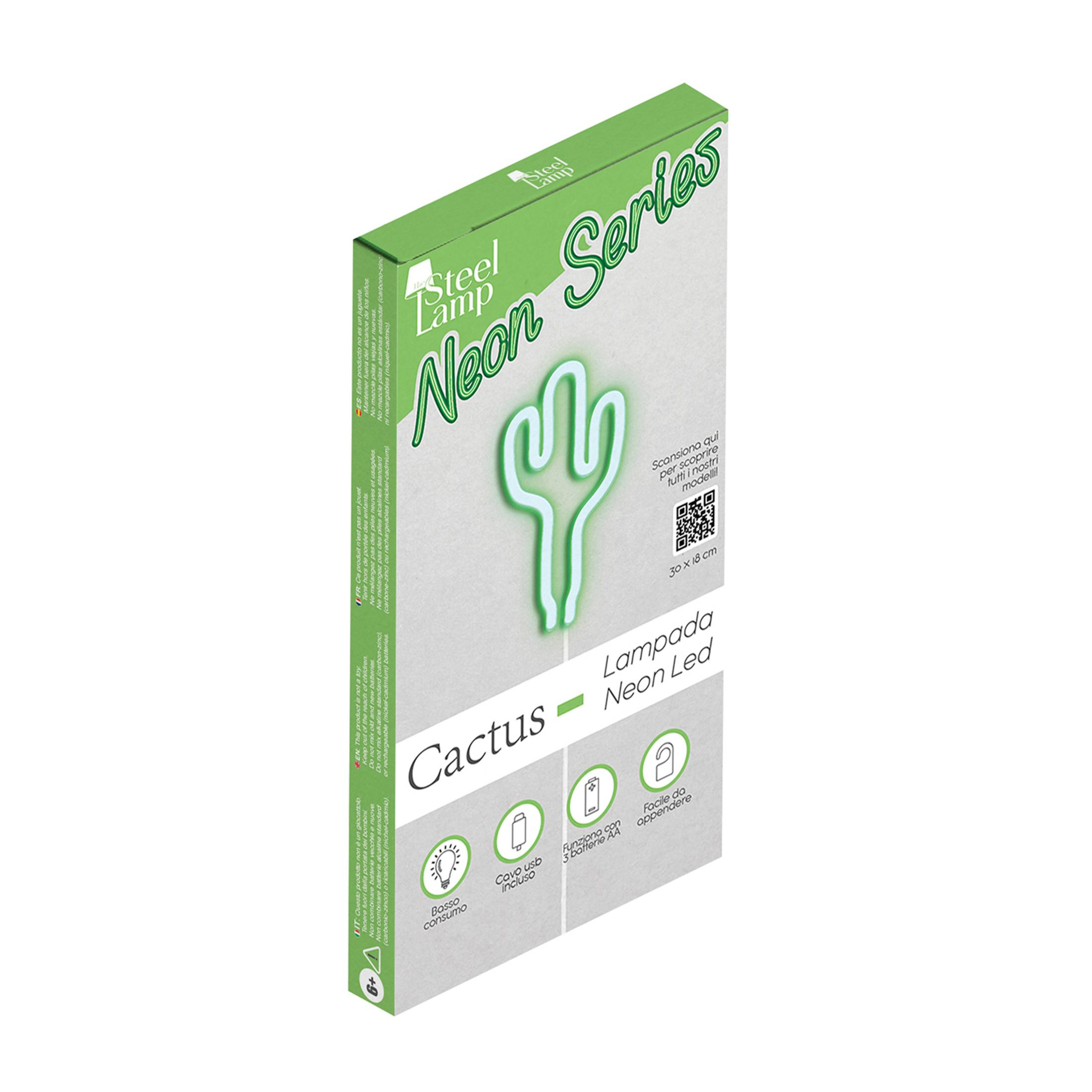 Confezione per lampada cactus neon a basso consumo con cavo USB.