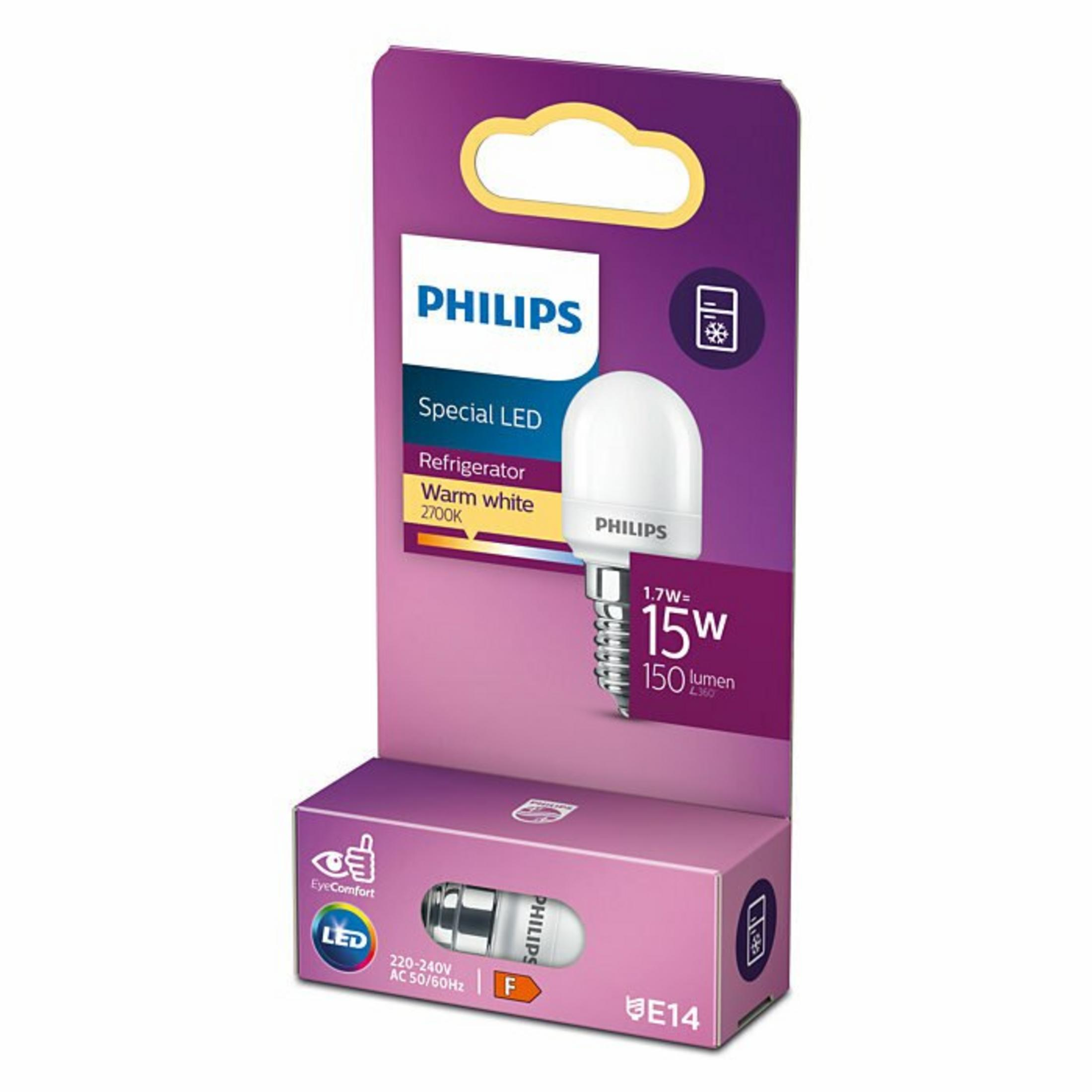 LED Philips pour réfrigérateur, blanc chaud 2700K, 1,7W, culot E14.