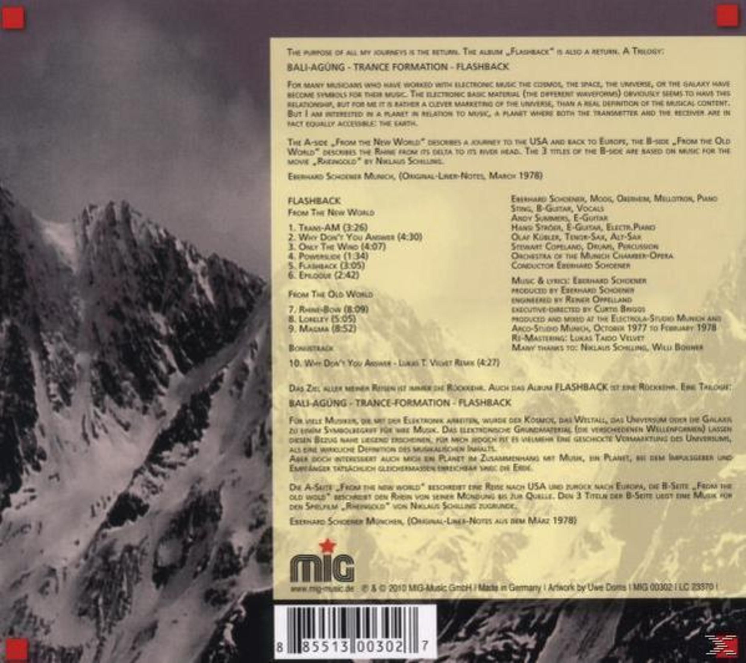 Album-Cover mit Bergszene und Trackliste sowie Informationen zum Album Flashback.