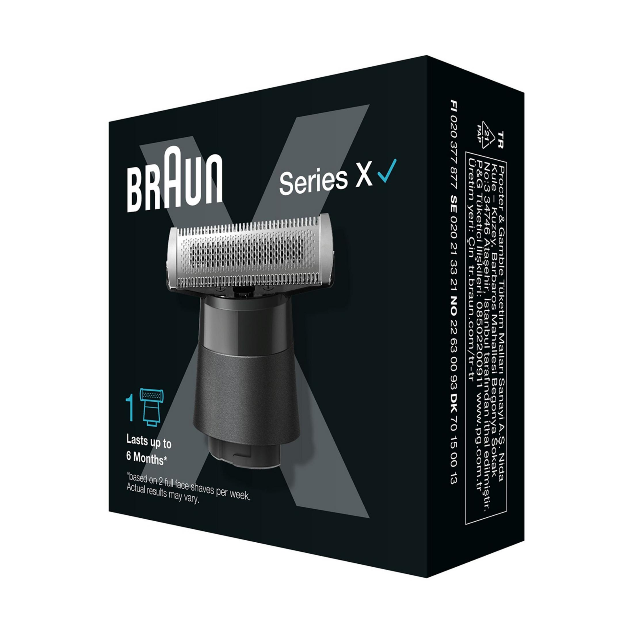 Golarka elektryczna Braun Series X na ciemnym opakowaniu z tekstem.