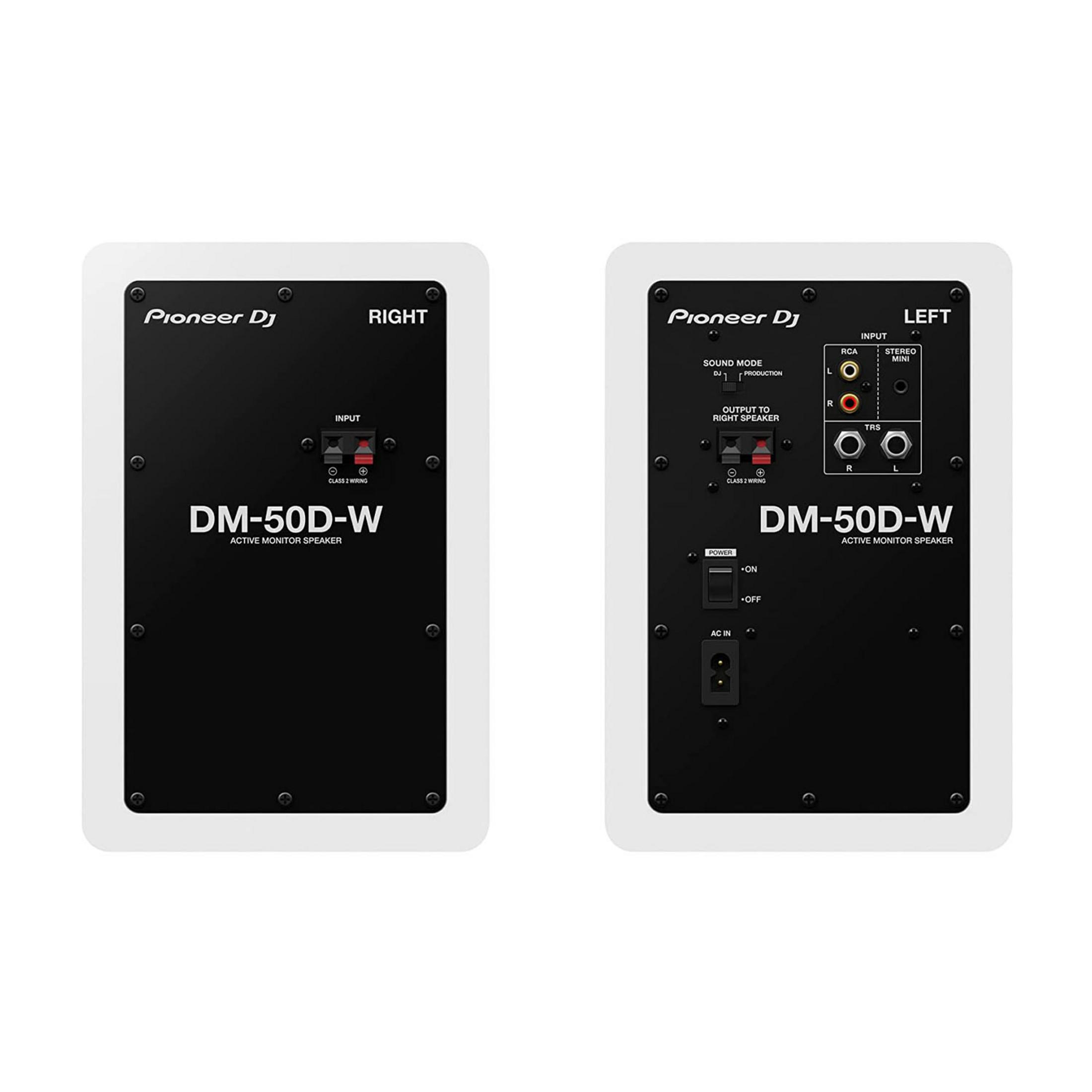 Due monitor Pioneer DM-50D-W, vista posteriore sinistra e destra, con connessioni.