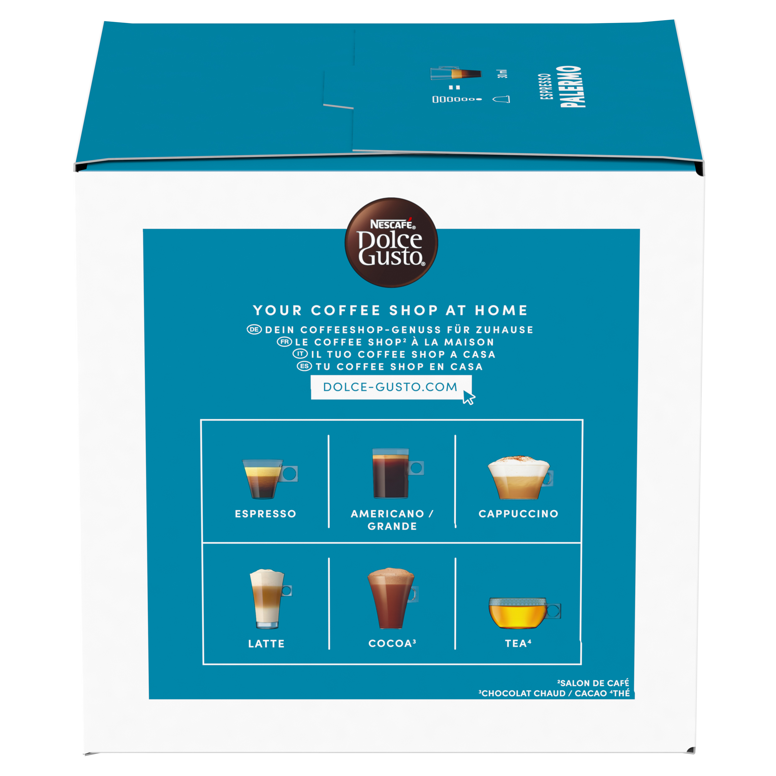 Confezione Nescafé Dolce Gusto con diverse bevande al caffè.
