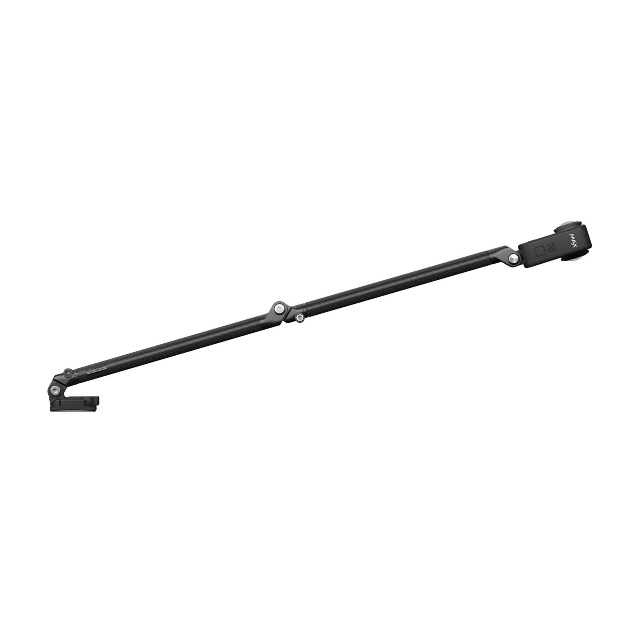 Czarny, składany wysięgnik z kamerą na końcu na białym tle.