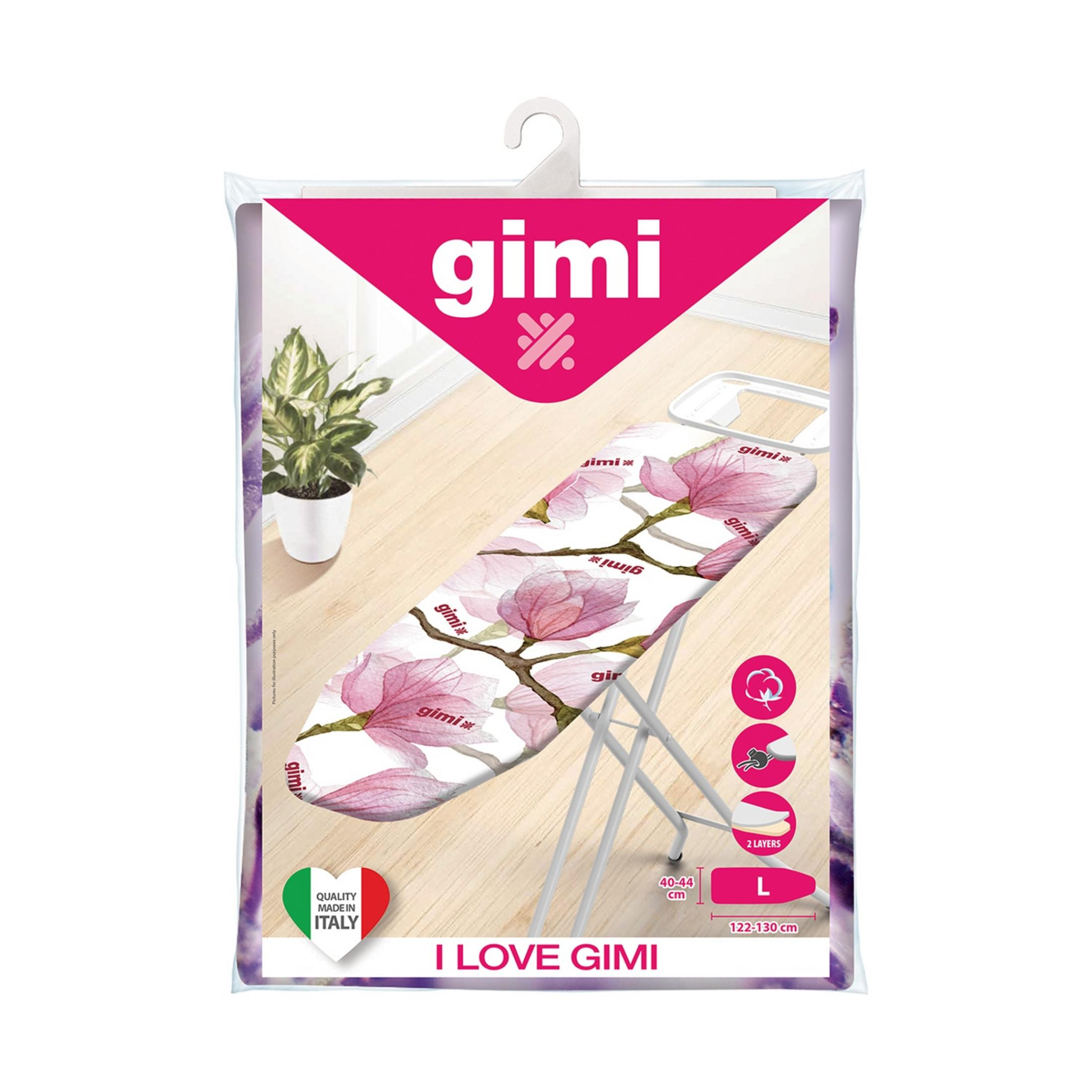 Bügeleisen mit Magnolienmuster, Marke Gimi, in Verpackung.
