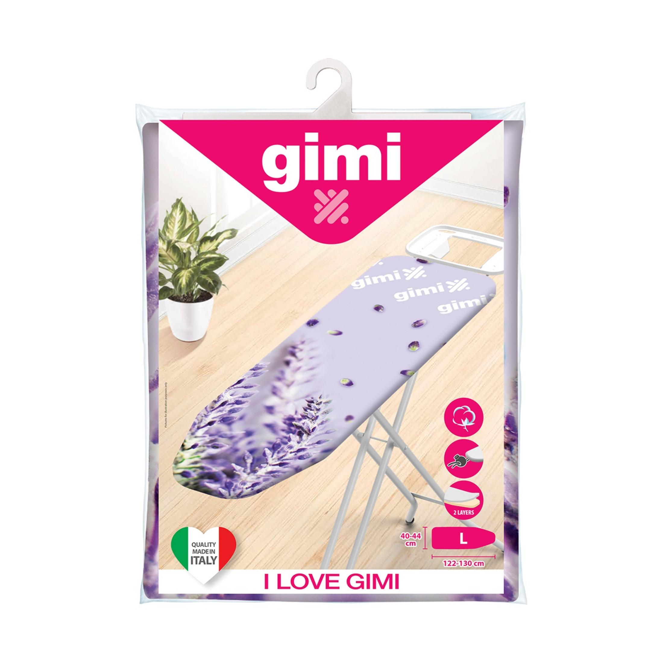 Eine Bügelbrettauflage mit Lavendelmotiv in einer Verpackung.