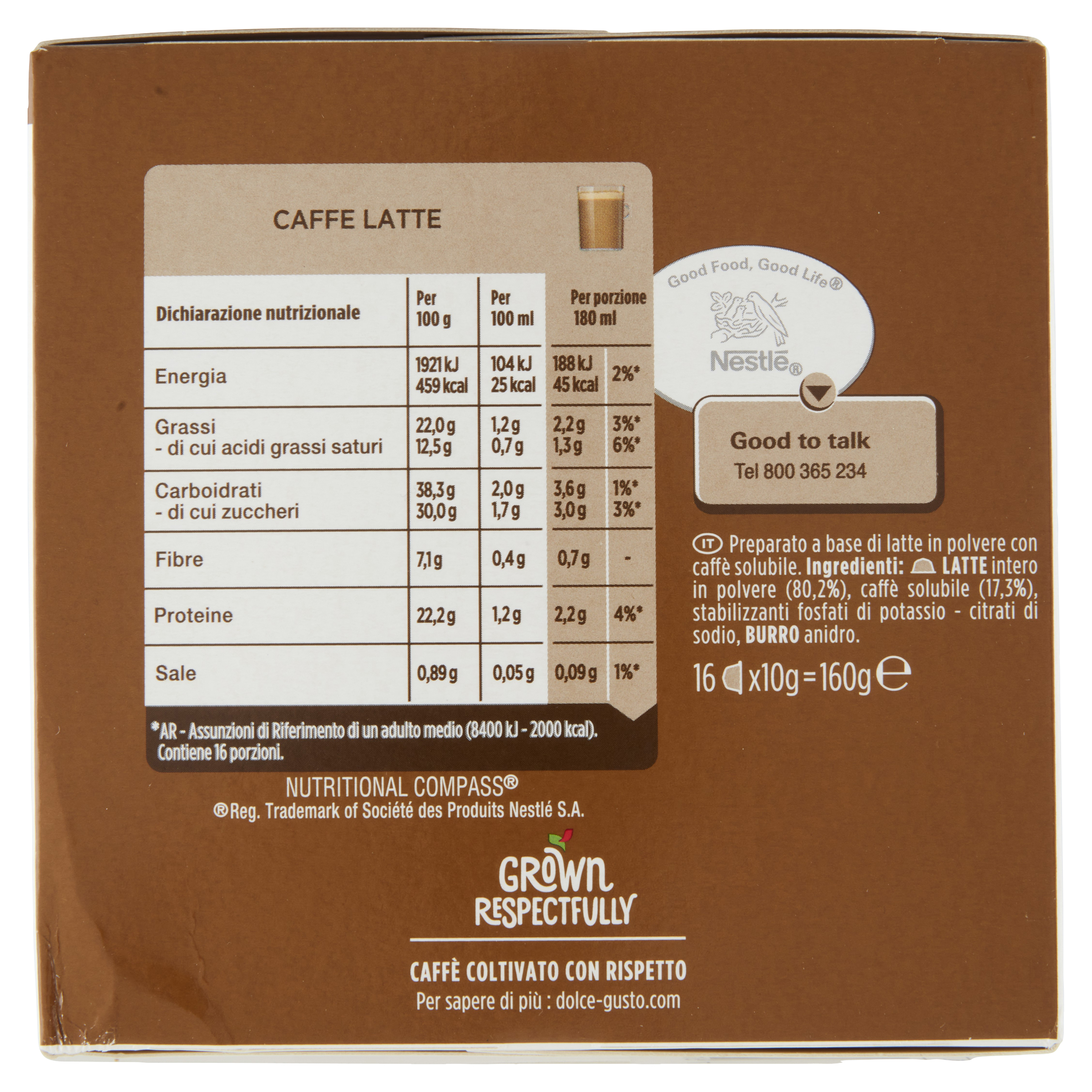 Confezione con valori nutrizionali per Caffè Latte, di Nestlé.