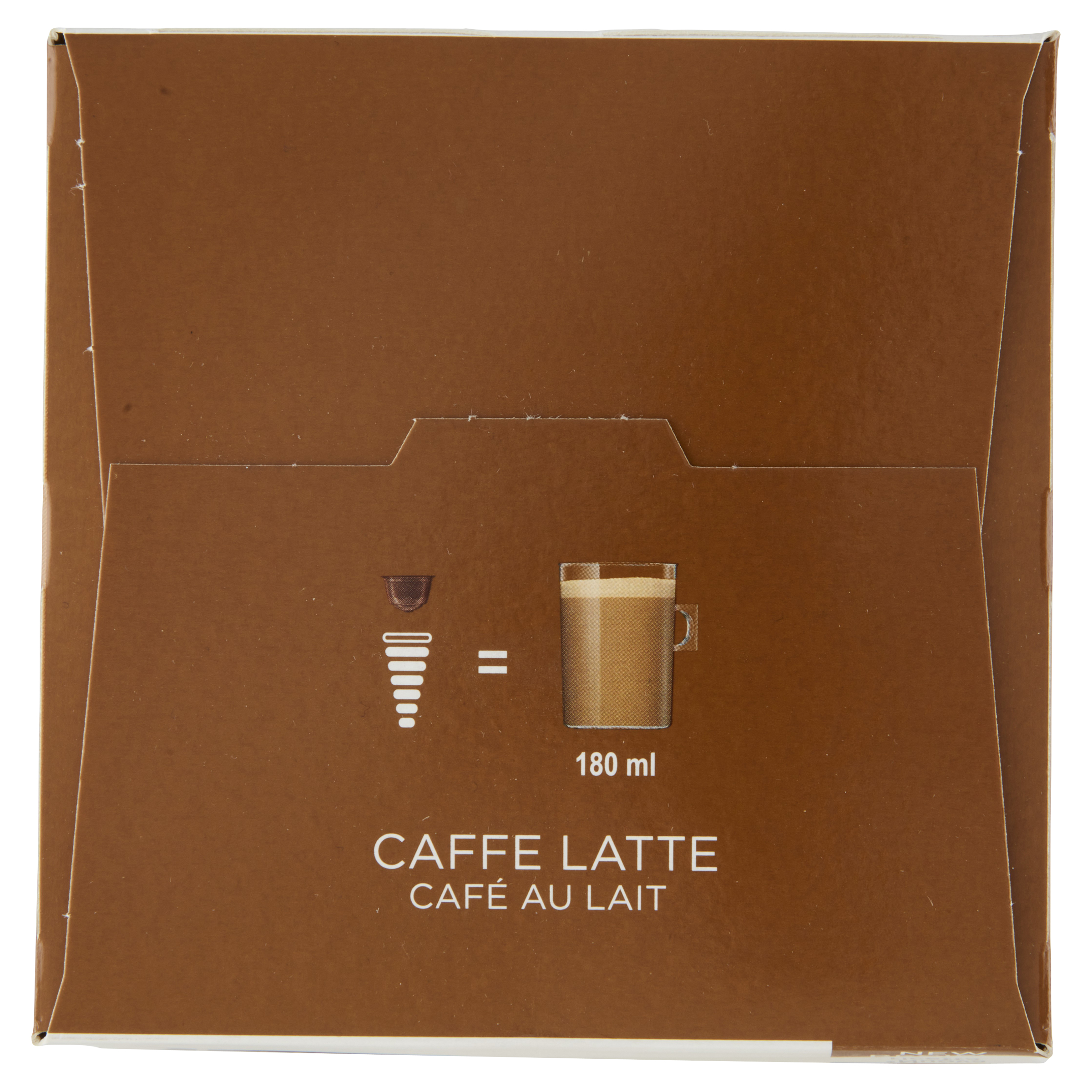 Capsula caffè e bicchiere con caffè, 180 ml. Caffe Latte.