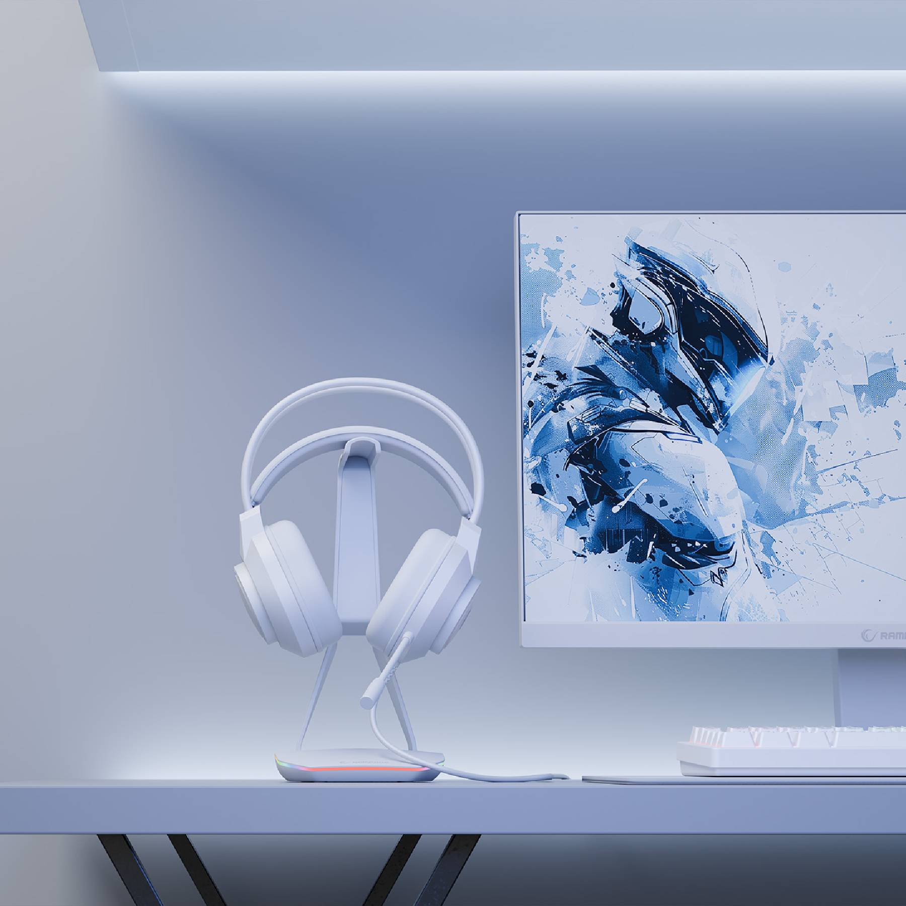 RAMPAGE RM-K55 Kipchak RGB Led 7.1 Mikrofonlu Kablolu Oyuncu Kulaklığı Beyaz