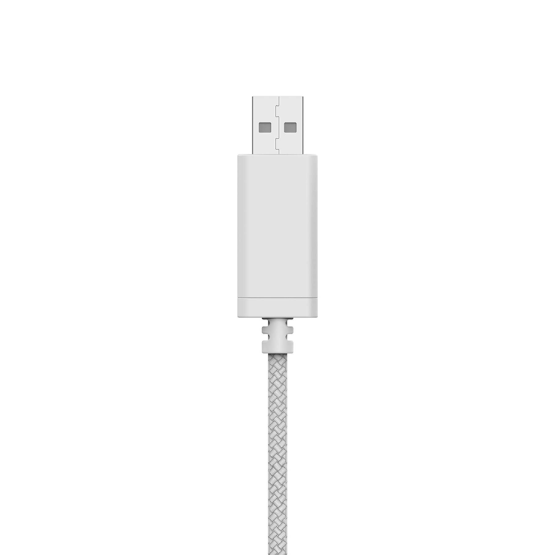 Örgülü kablolu beyaz USB-A konektör.
