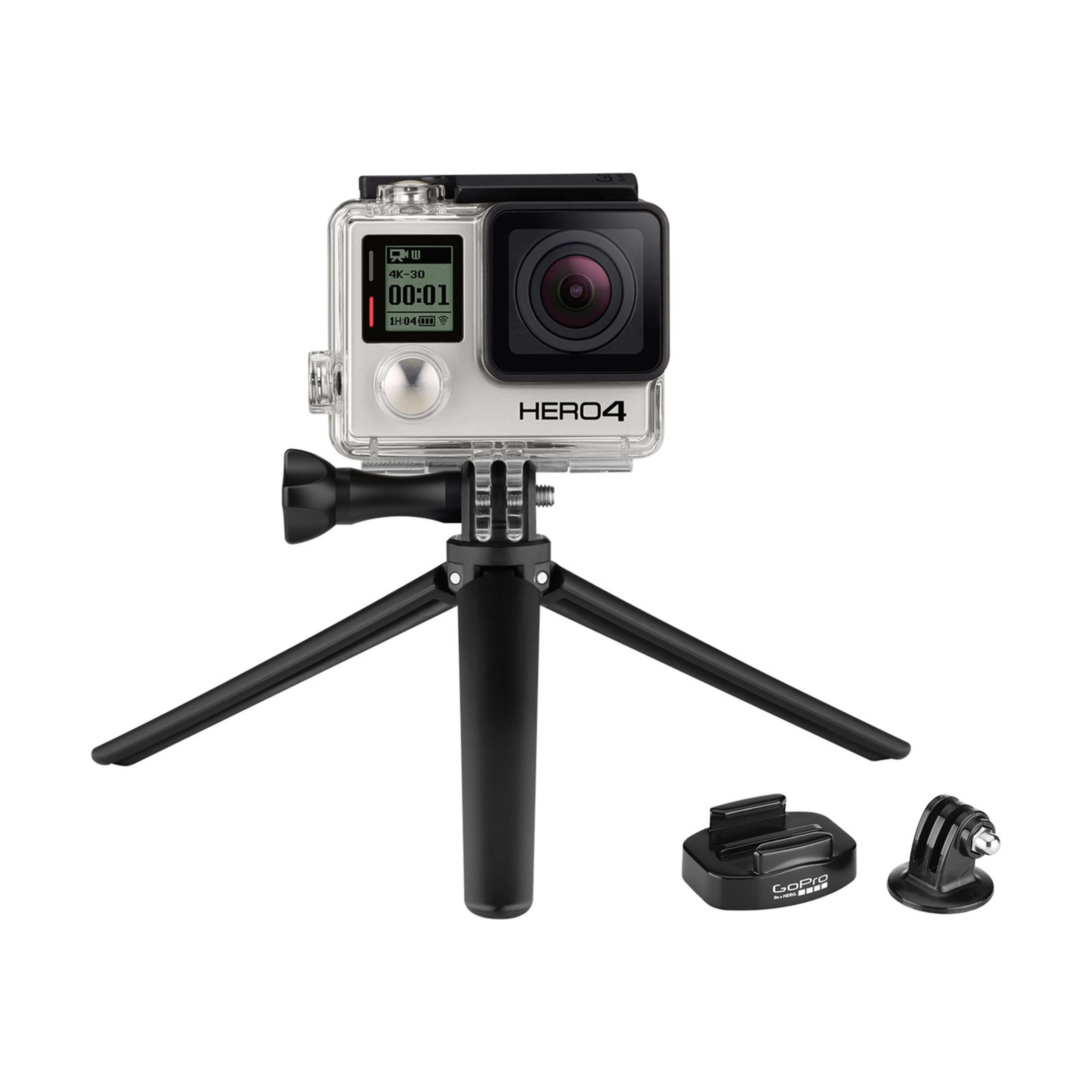 Telecamera GoPro Hero4 su mini treppiede con accessori.